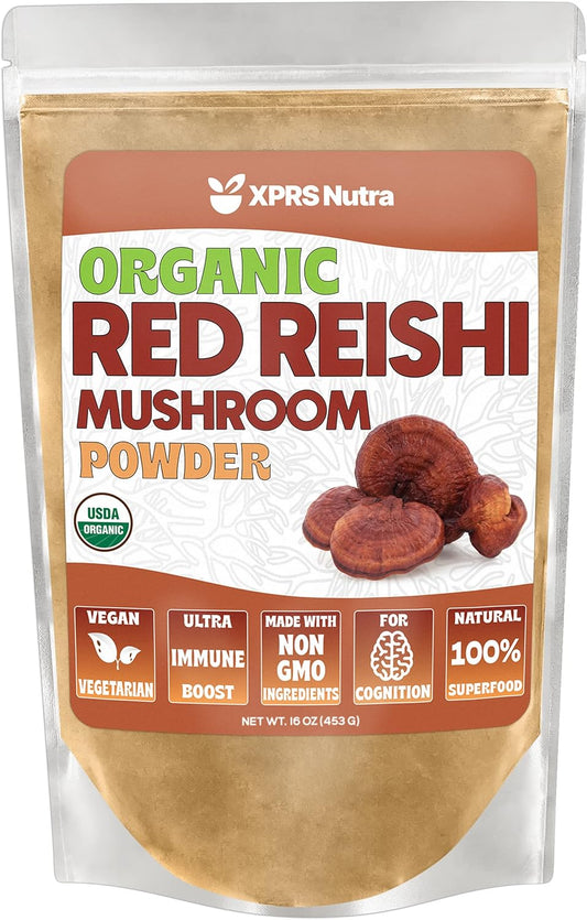 Premium Organic Red Reishi Mushroom Powder for Cognition and Energy - Vegan Longevity Support (16 oz) by XPRS Nutra - Espot.com.au