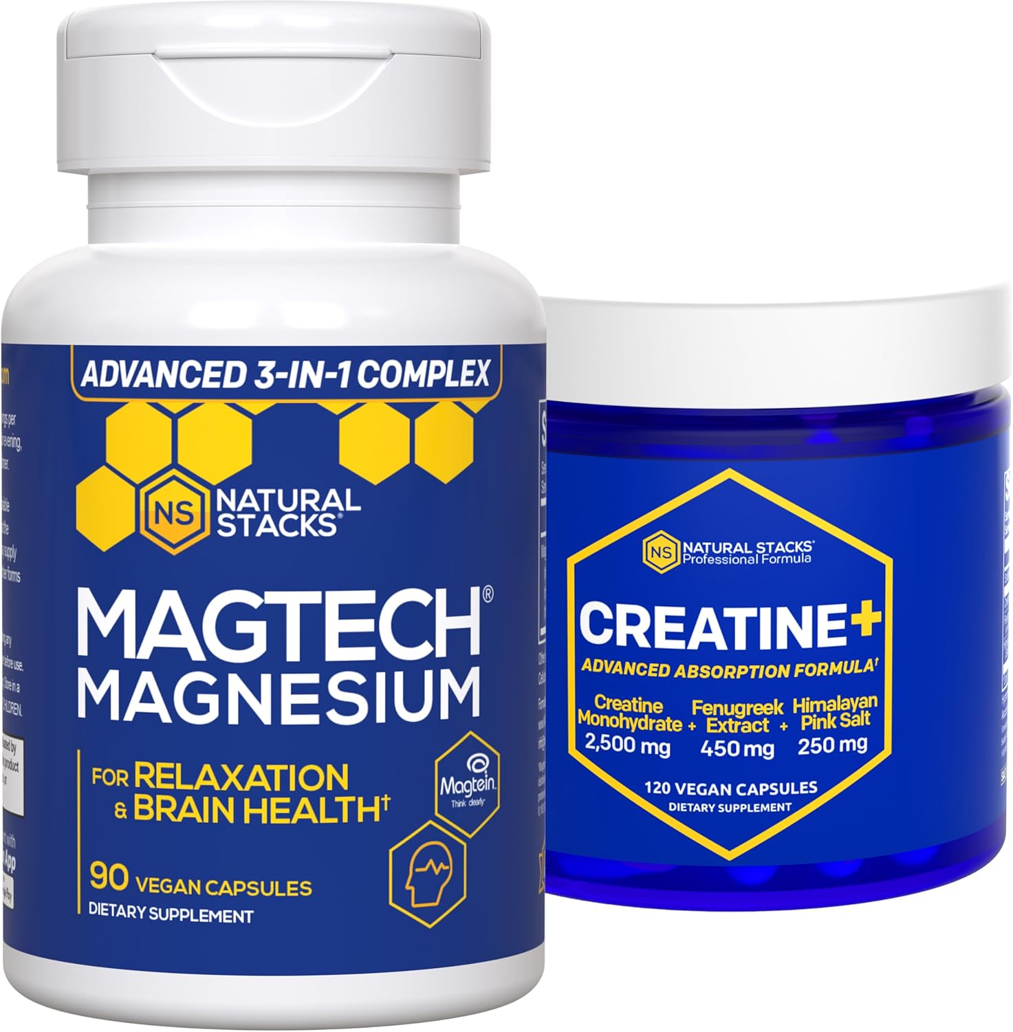 MagTech Magnesium and Creatine Monohydrate Bundle - Chelated Magnesium Complex for Brain Health and Strength - 210 Capsules - Espot.com.au
