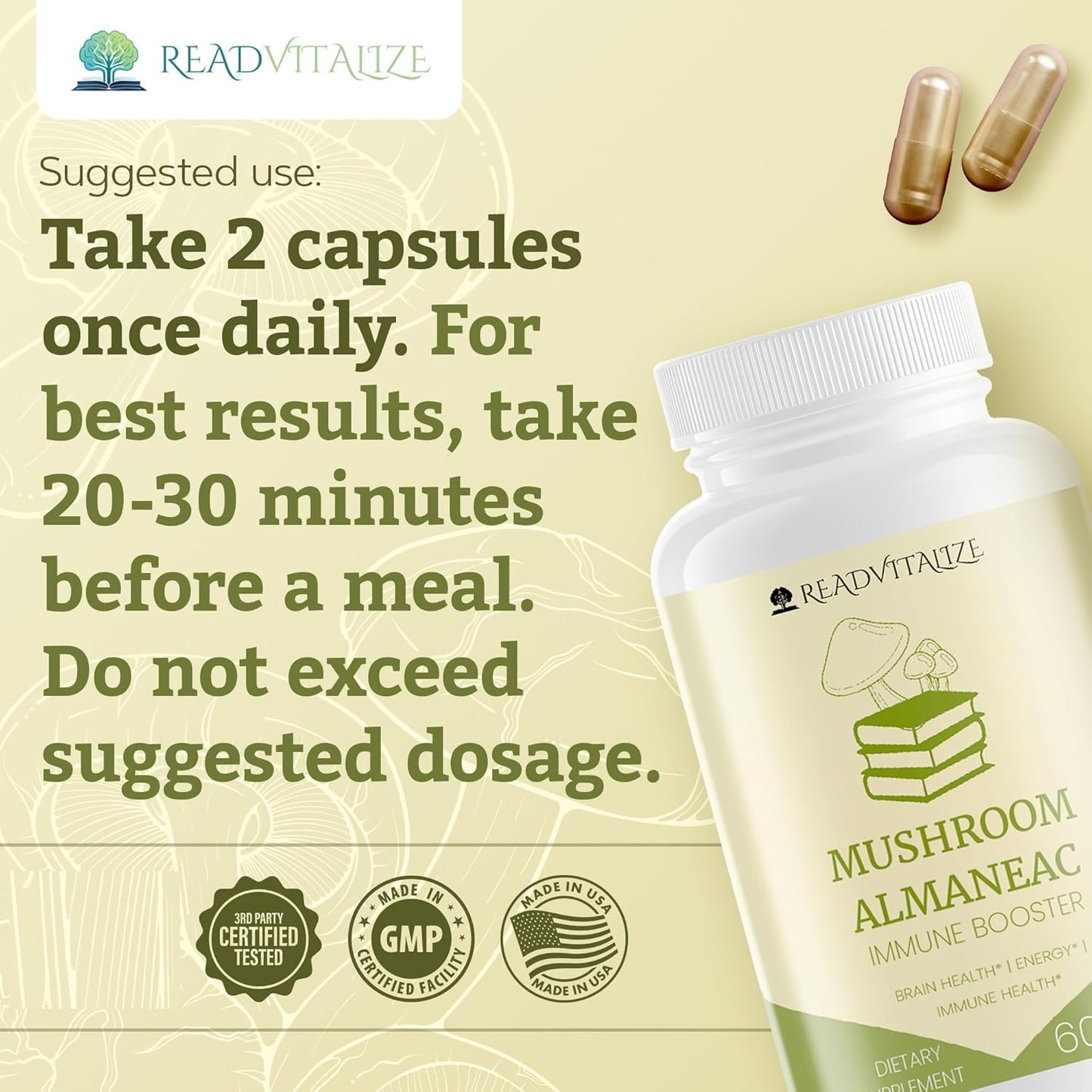Mushroom Almanac Nootropic Brain Support Supplement - 60 Capsules, Boosts Energy, Focus, Immune Support - Lions Mane, Cordyceps, Turkey Tail, Shiitake Mushrooms - Espot.com.au