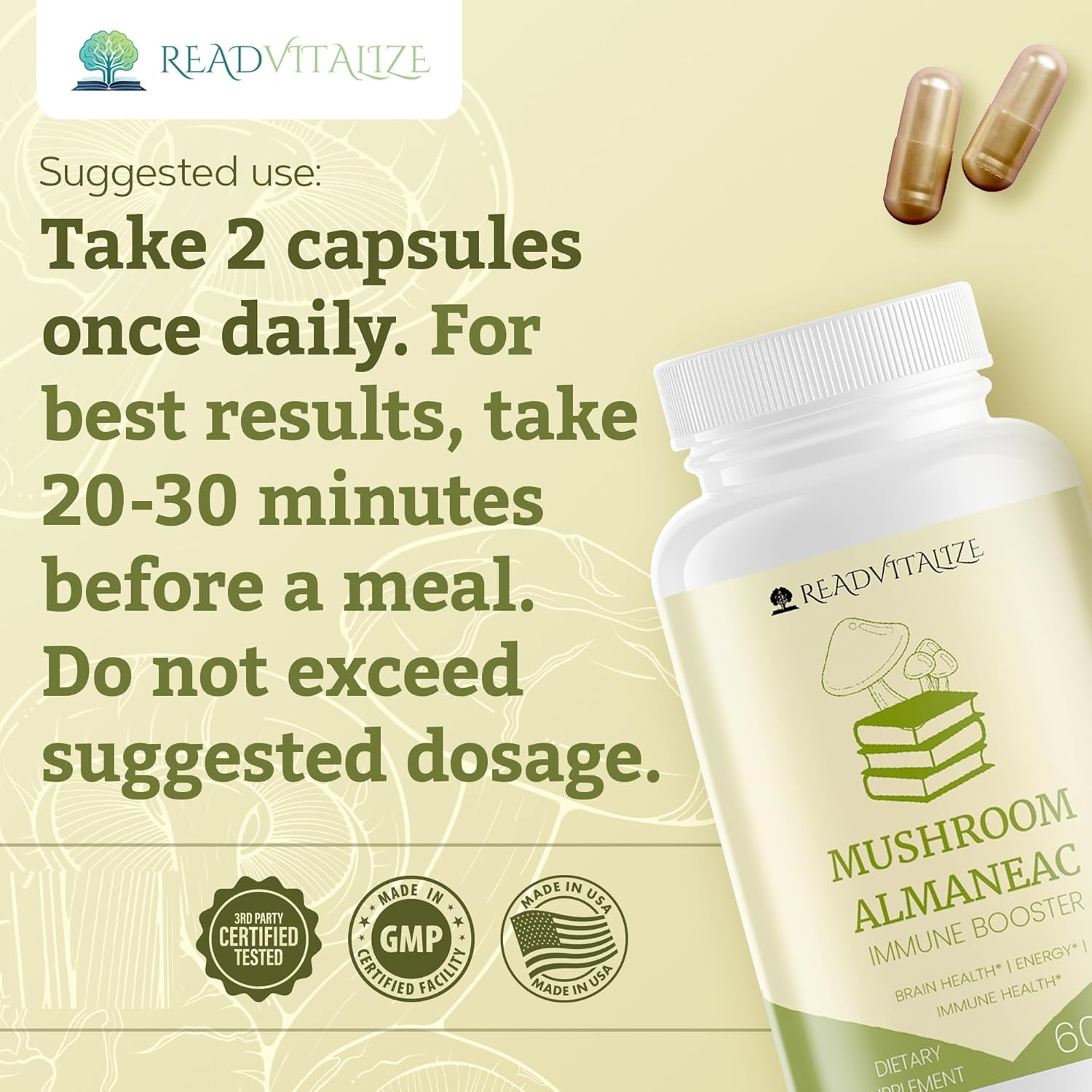Mushroom Almanac Nootropic Brain Support Supplement - 60 Capsules, Boosts Energy, Focus, Immune Support - Lions Mane, Cordyceps, Turkey Tail, Shiitake Mushrooms - Espot.com.au