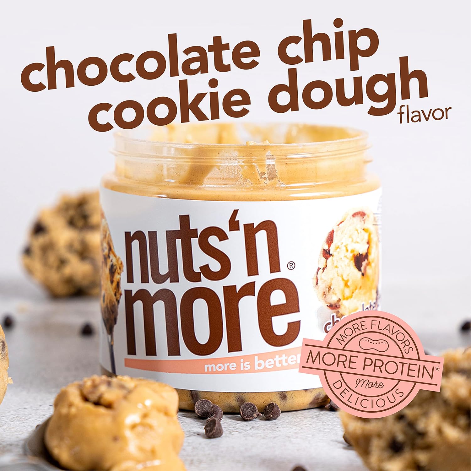high-protein-chocolate-chip-cookie-dough-peanut-butter-spread---15oz-jar---low-carb-low-sugar-gluten-free-non-gmo-nut-butter-snack---all-natural-2