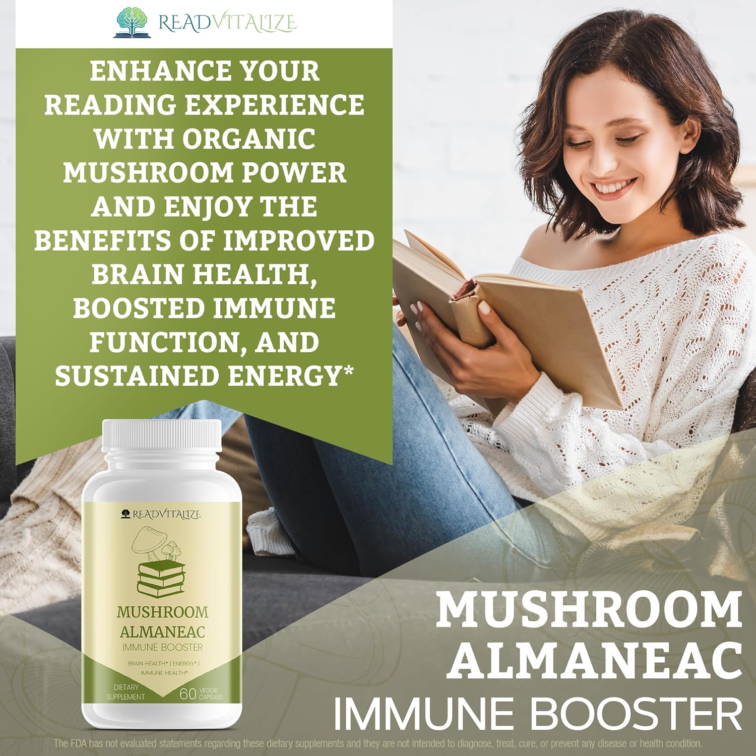 Mushroom Almanac Nootropic Brain Support Supplement - 60 Capsules, Boosts Energy, Focus, Immune Support - Lions Mane, Cordyceps, Turkey Tail, Shiitake Mushrooms - Espot.com.au