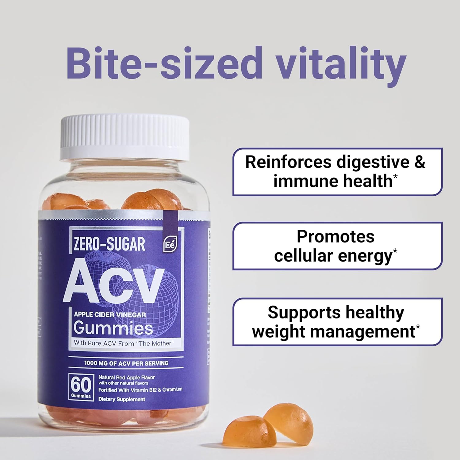 Naturally-Sourced Vegan ACV Gummies with Chromium - Zero-Sugar Apple Cider Vinegar Gummies (2-Pack, 60 Count) - Espot.com.au