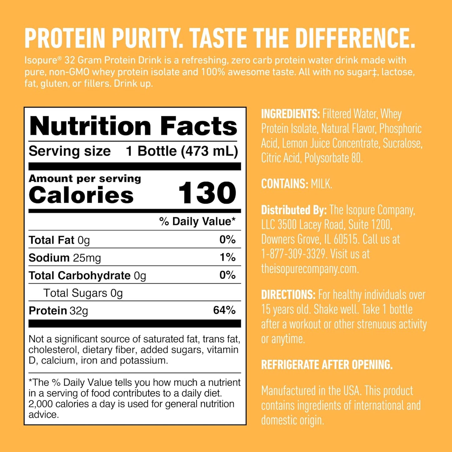Isopure Zero Carb Lemonade Whey Protein Isolate Drink, 32g Protein, Ready-to-Drink, 16 Fl Oz (12 Bottles) - Espot.com.au
