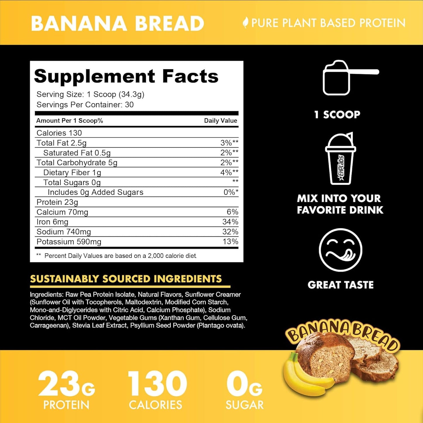 organic-vegan-protein-powder---plant-based-meal-replacement-shake-23g-pea-protein-dairyglutensoy-free-no-added-sugar---30-servings-banana-bread-2
