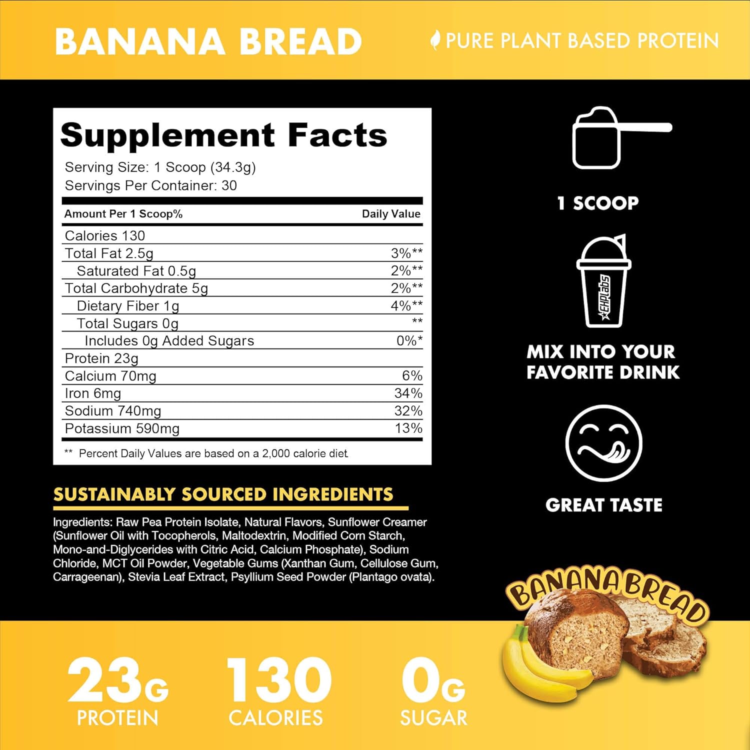 organic-vegan-protein-powder---plant-based-meal-replacement-shake-23g-pea-protein-dairyglutensoy-free-no-added-sugar---30-servings-banana-bread-2