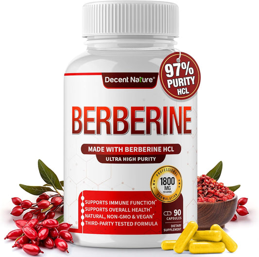 High Potency Berberine HCl Supplement - 1800mg Berberine Plus for Immune Support - 97% Purity, Non-GMO, Vegan - 90 Capsules for Men and Women - Espot.com.au