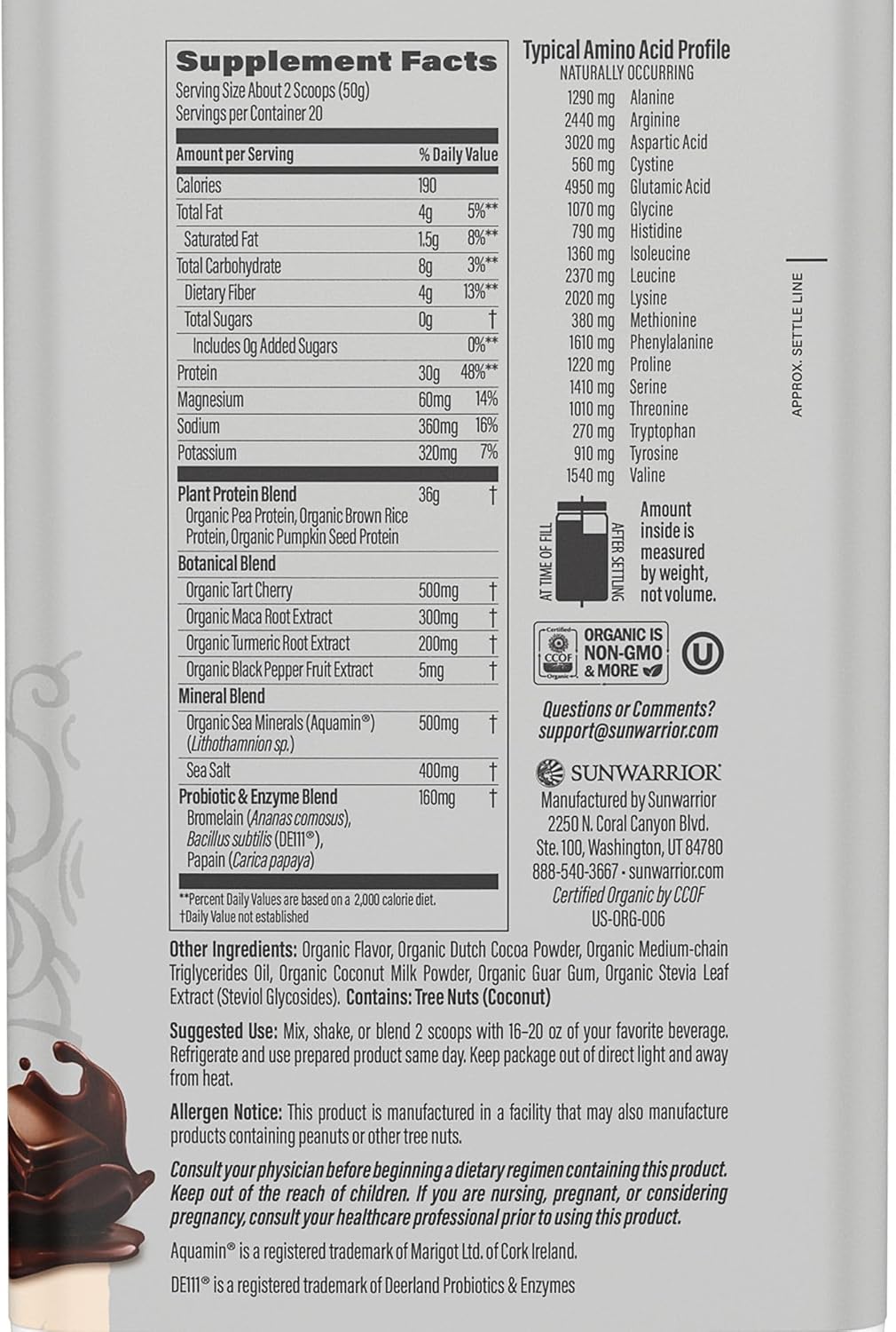 organic-chocolate-flavored-sunwarrior-vegan-protein-powder-with-bcaas---30g-per-serving---non-gmo-gluten-dairy-free---20-servings---ideal-for-active-sport---plant-based-formula-2
