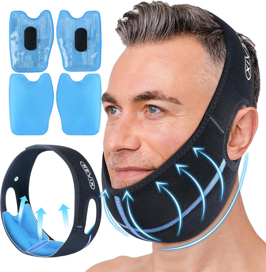 REVIX Wisdom Teeth Ice Pack Head Wrap for Oral Surgery Pain Relief - Jaw Ice Pack for TMJ, Tooth Extraction & Teeth Removed. 4 Hot Cold Gel Packs, Extra Snug Fit, Reusable - Black - Espot.com.au