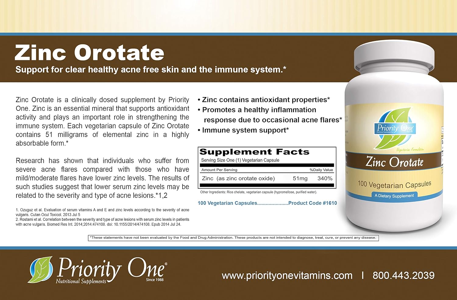 Highly Absorbable Zinc Orotate Capsules - 100 Vegetarian Capsules for Healthy Immune System Support - Priority One Vitamins - Espot.com.au