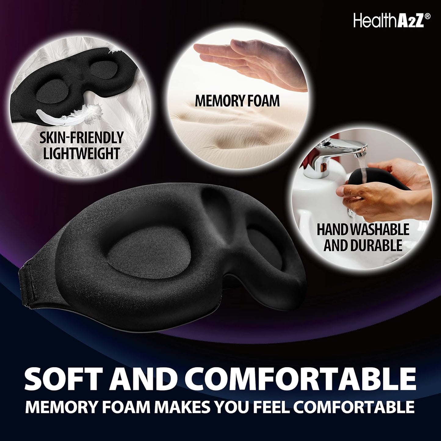 HealthA2Z Sleep Eye Mask with Heat-Bonded Technology - Adjustable & Ideal for Meditation, Yoga, Travel, Nap, Insomnia - Black - Espot.com.au