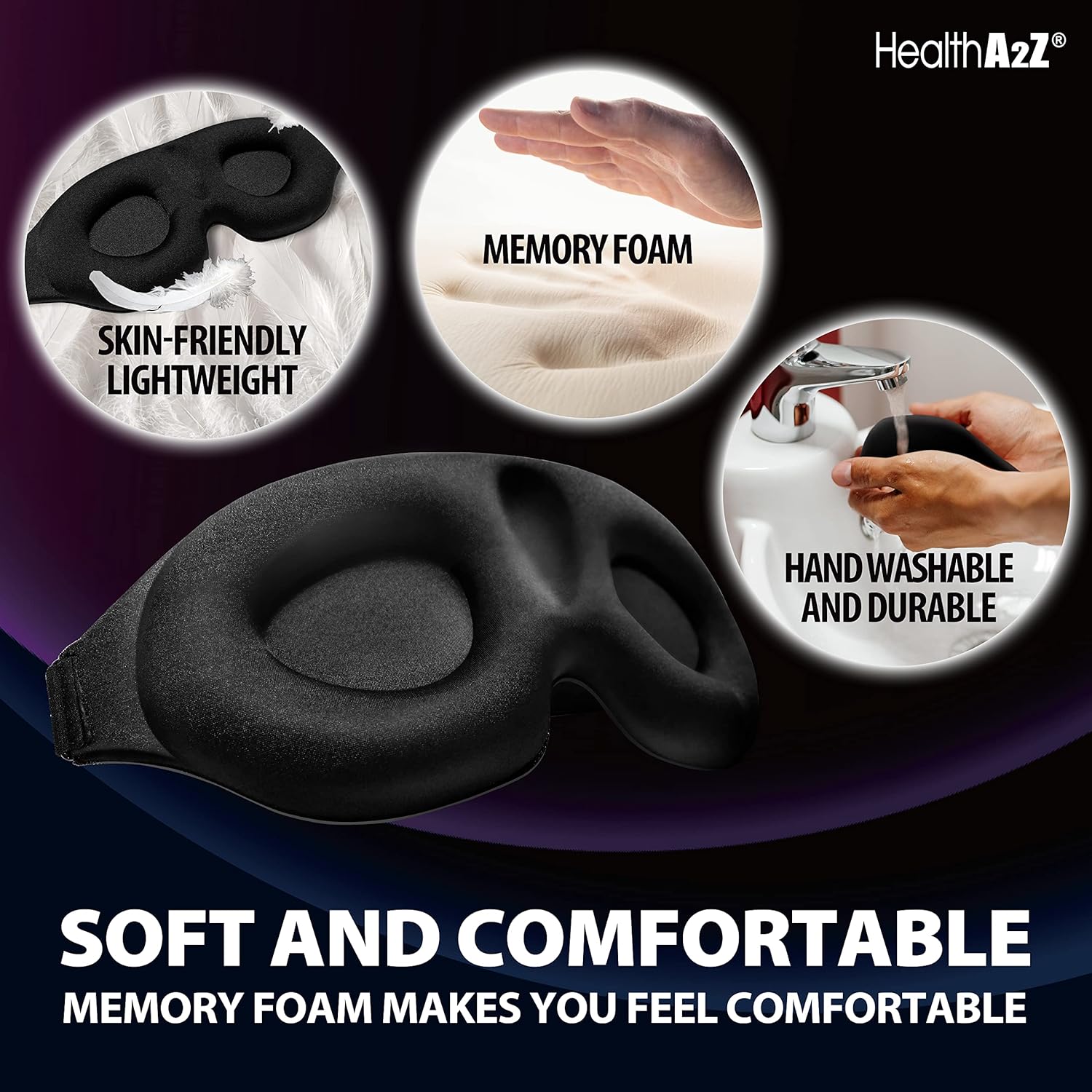 HealthA2Z Sleep Eye Mask with Heat-Bonded Technology - Adjustable & Ideal for Meditation, Yoga, Travel, Nap, Insomnia - Black - Espot.com.au
