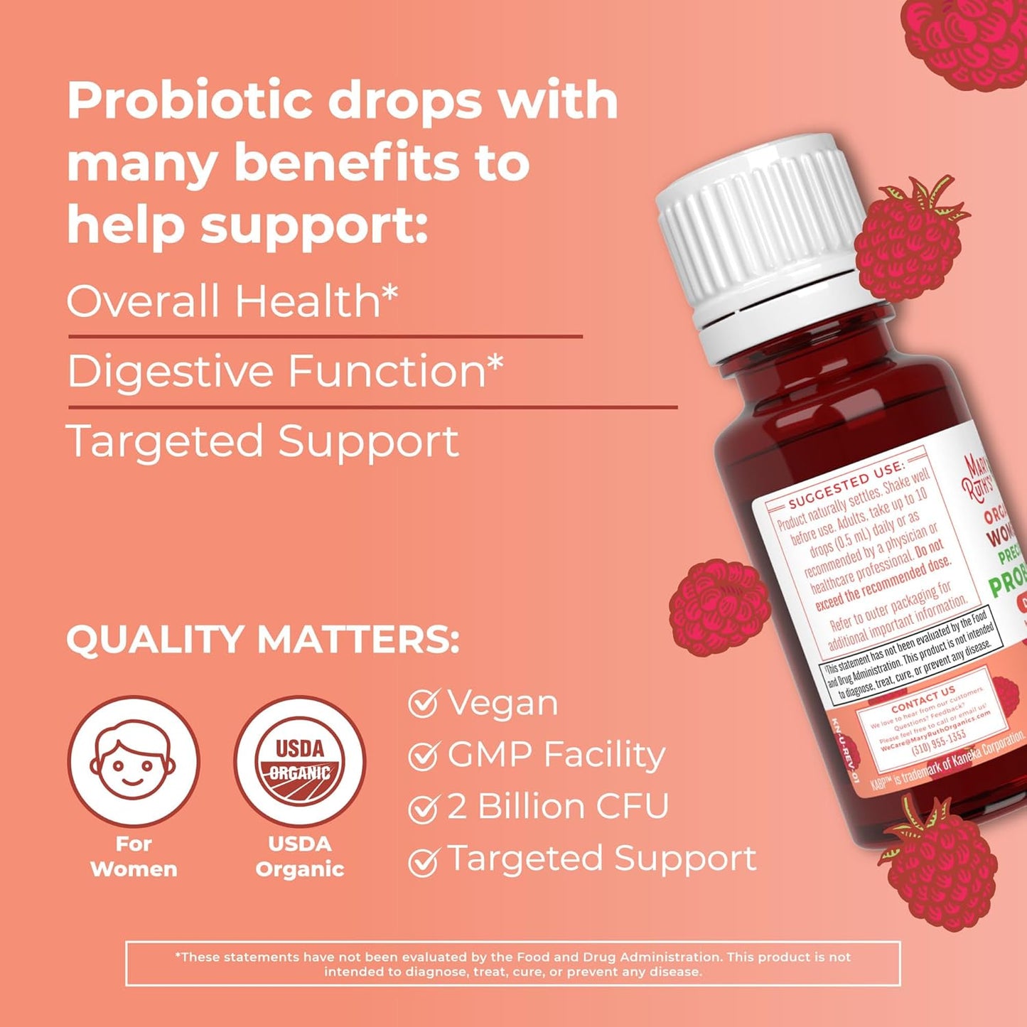 Organic Precision Probiotic & Elderberry Drops for Women - Raspberry & Blueberry | USDA Certified | Supports Gut Health, Immunity, Wellness | Vegan & Non-GMO - Espot.com.au
