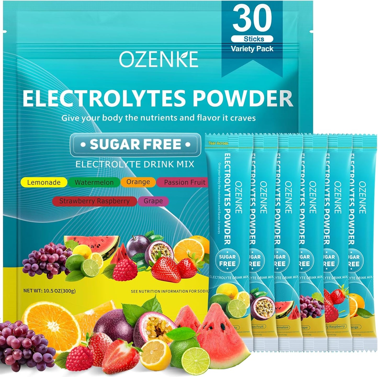 ozenke-electrolyte-powder-packets---30-sticks-sugar-free-hydration-mix-for-rapid-hydration---travel-friendly-electrolyte-drink-mix---6-flavors-available-1