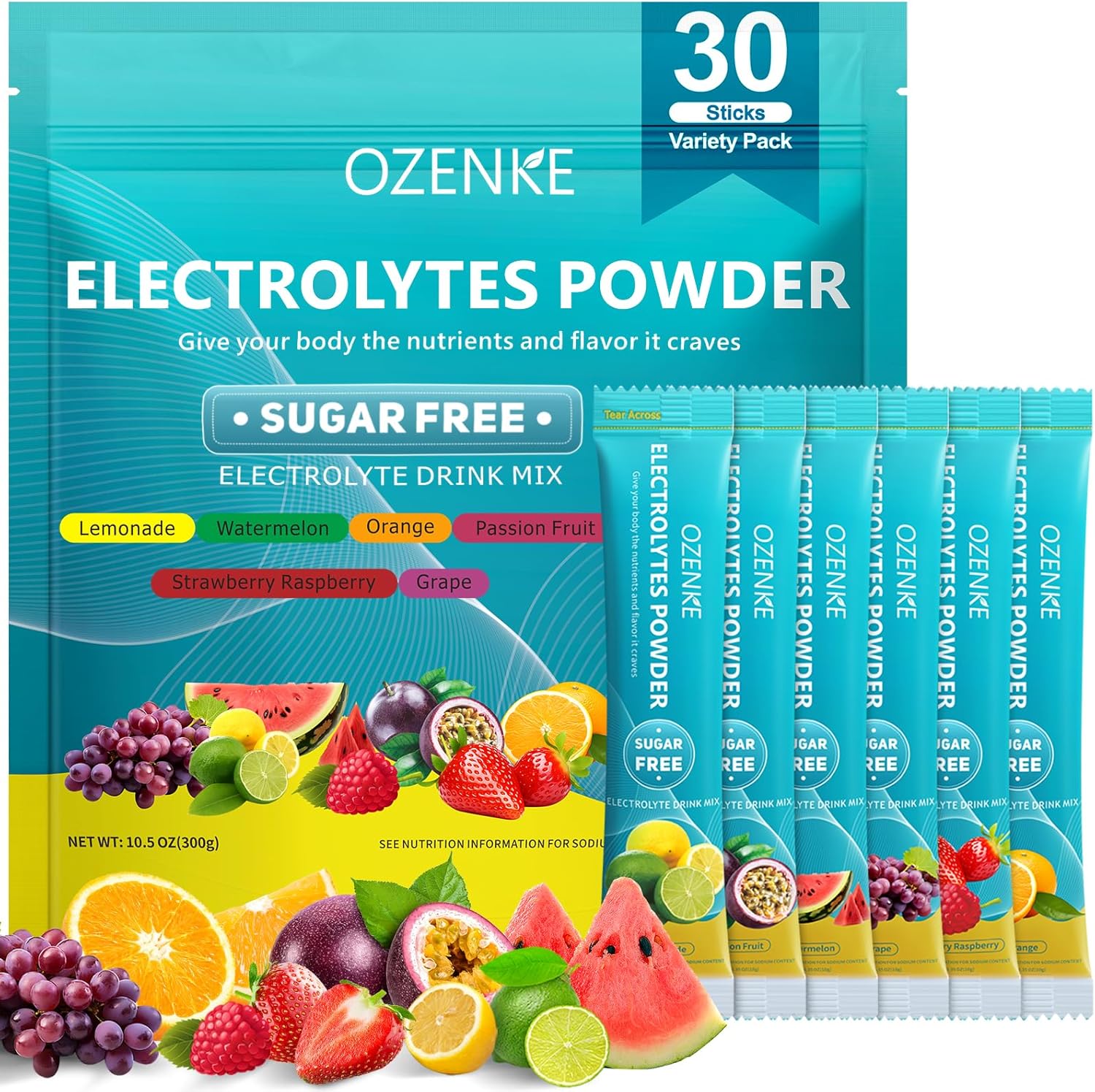 ozenke-electrolyte-powder-packets---30-sticks-sugar-free-hydration-mix-for-rapid-hydration---travel-friendly-electrolyte-drink-mix---6-flavors-available-1