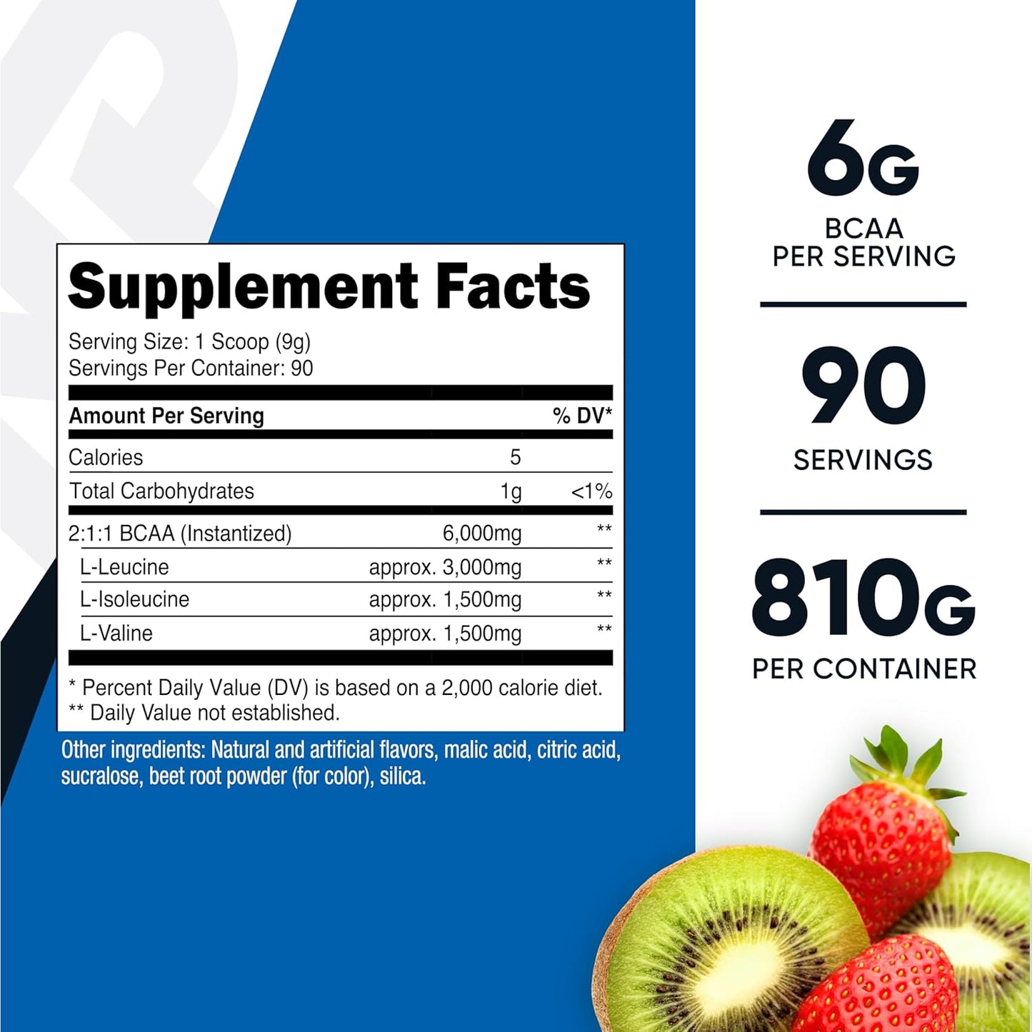 Nutricost Strawberry Kiwi BCAA Powder - 90 Servings, Optimal 2:1:1 Ratio - Espot.com.au