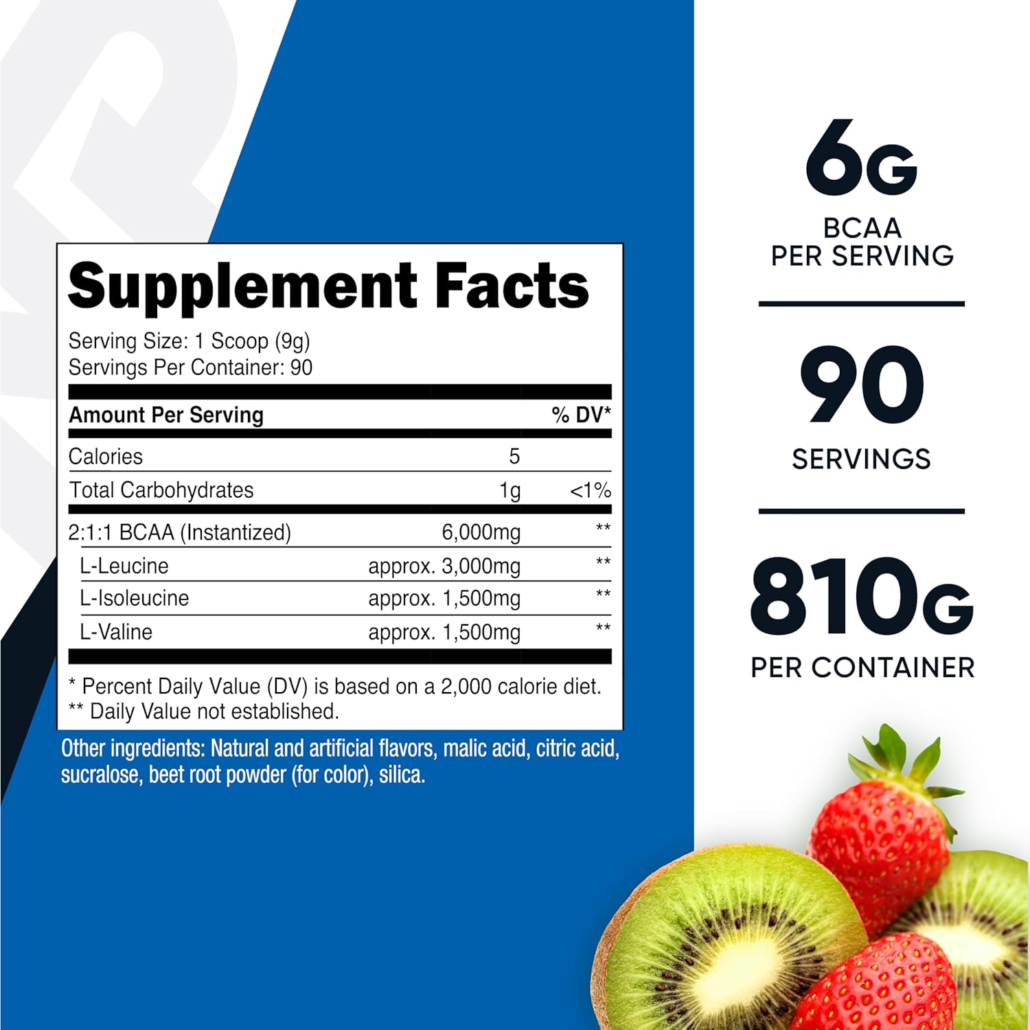 Nutricost Strawberry Kiwi BCAA Powder - 90 Servings, Optimal 2:1:1 Ratio - Espot.com.au