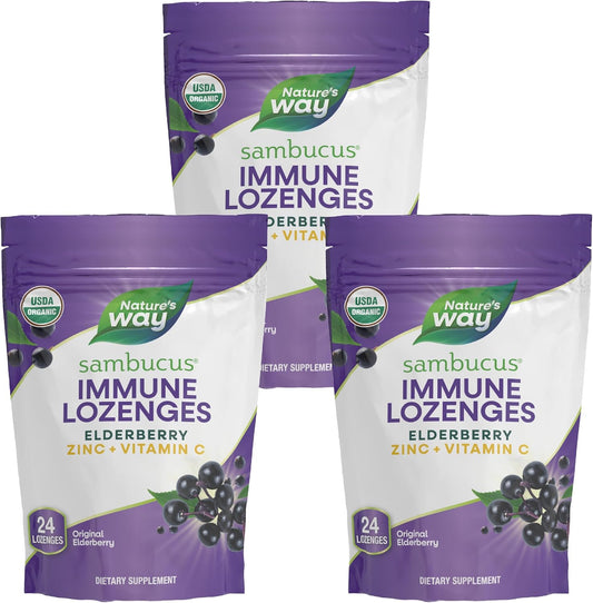 Organic Elderberry & Vitamin C Zinc Lozenges - Vegan & Gluten Free - 72 Lozenges Pack - Nature's Way - Espot.com.au