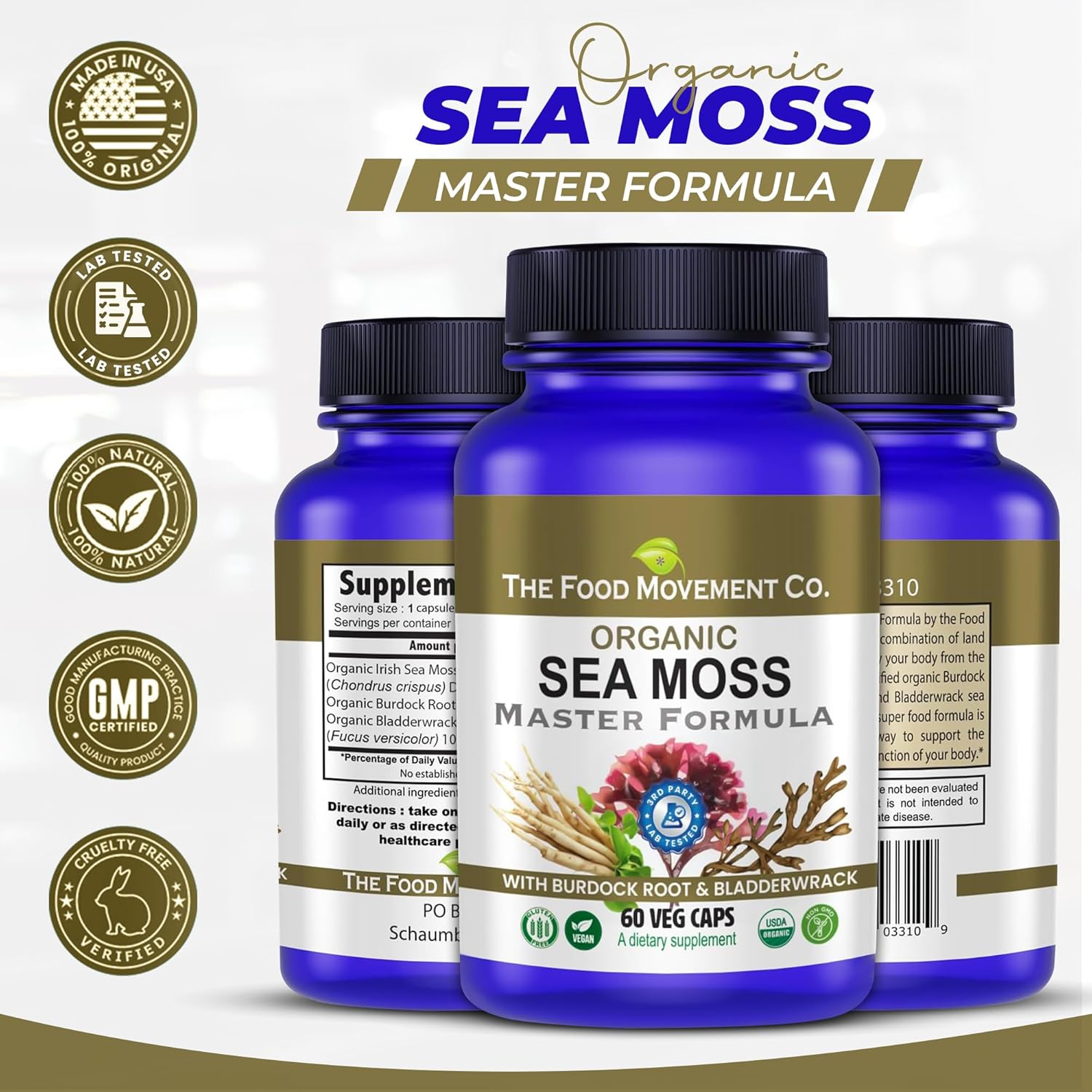 Organic Sea Moss Master Formula with Burdock Root & Bladderwrack for Gut Health - Vegan Supplement for Optimal Well-Being - 120 Capsules - Espot.com.au