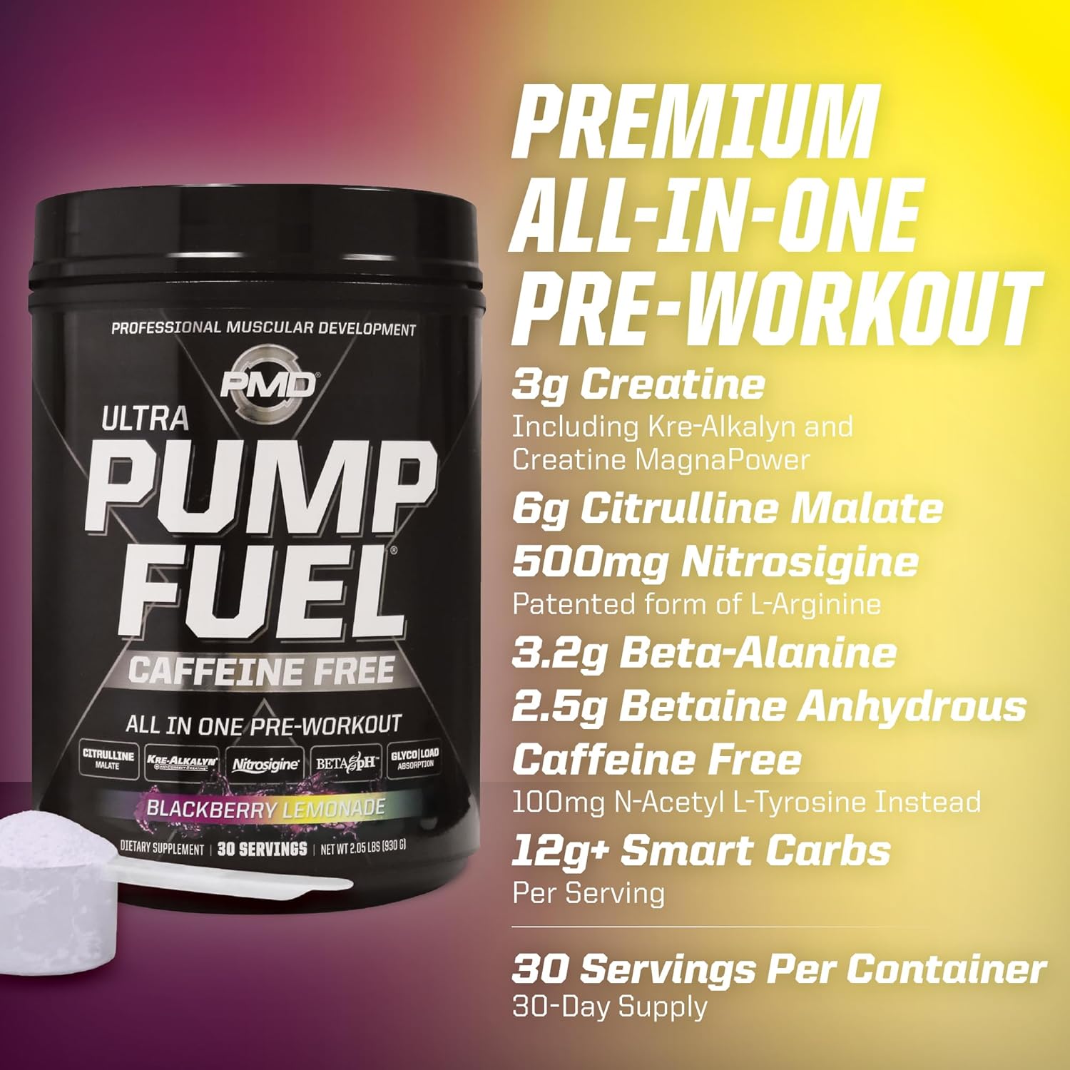 pmd-sports-ultra-pump-fuel-caffeine-free-pre-workout-drink-mix---blackberry-lemonade-flavor---energy-strength-endurance-recovery---complex-carbs-and-amino-energy---30-servings-6