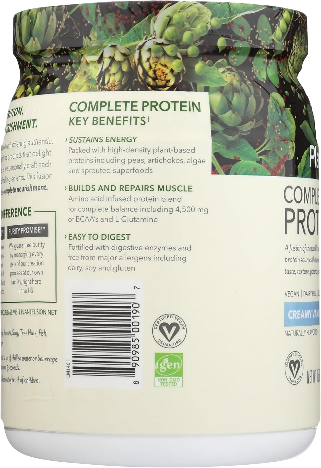 Vanilla Bean PlantFusion Vegan Protein Powder with BCAAs, Digestive Enzymes, Pea Protein - Keto, Gluten Free, Soy Free - 1 lb - Espot.com.au
