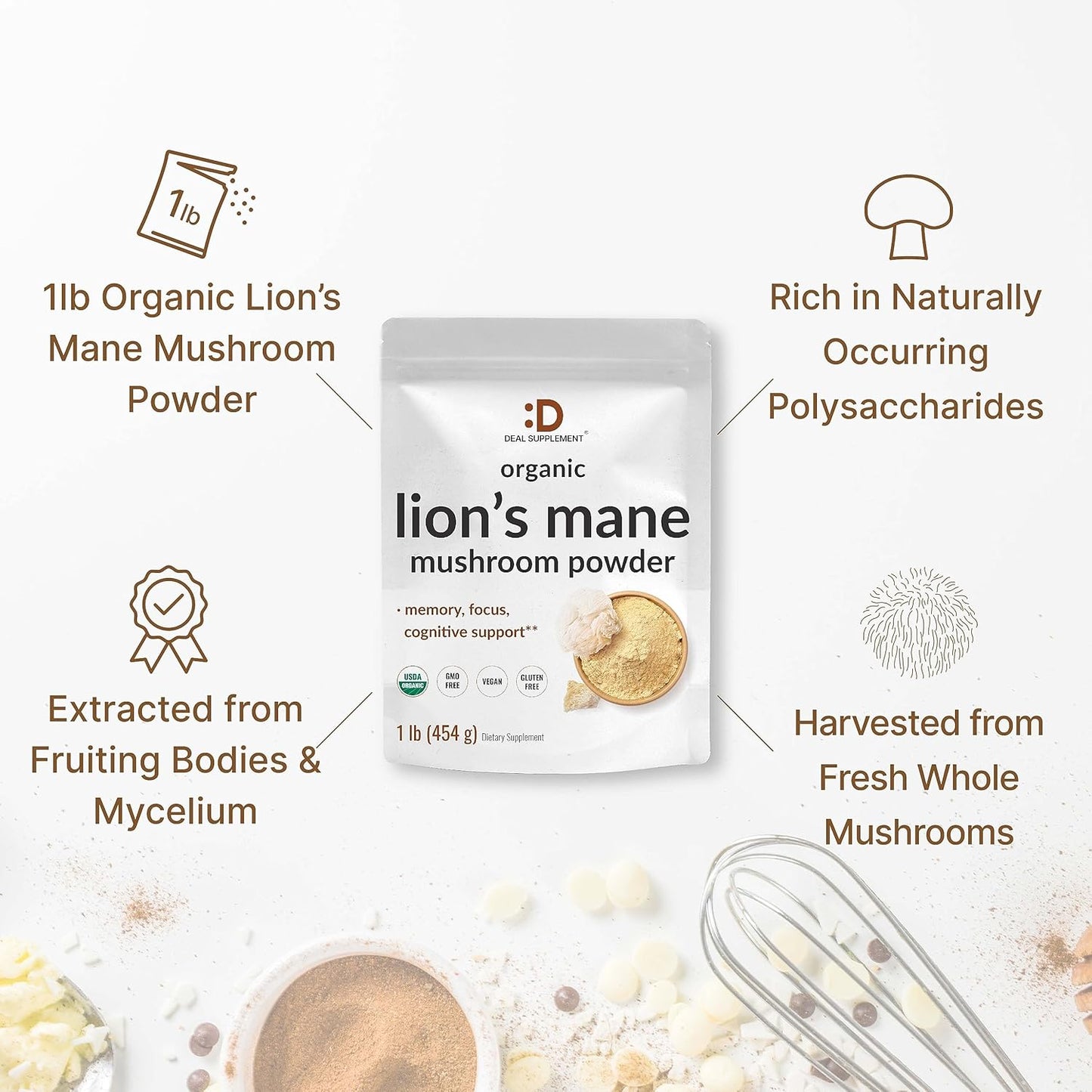 organic-lions-mane-mushroom-powder-supplement---1lb-1500mg-per-serving---brain-nootropic-immune-system-booster---non-gmo---active-fruiting-body-mycelium-extract-4