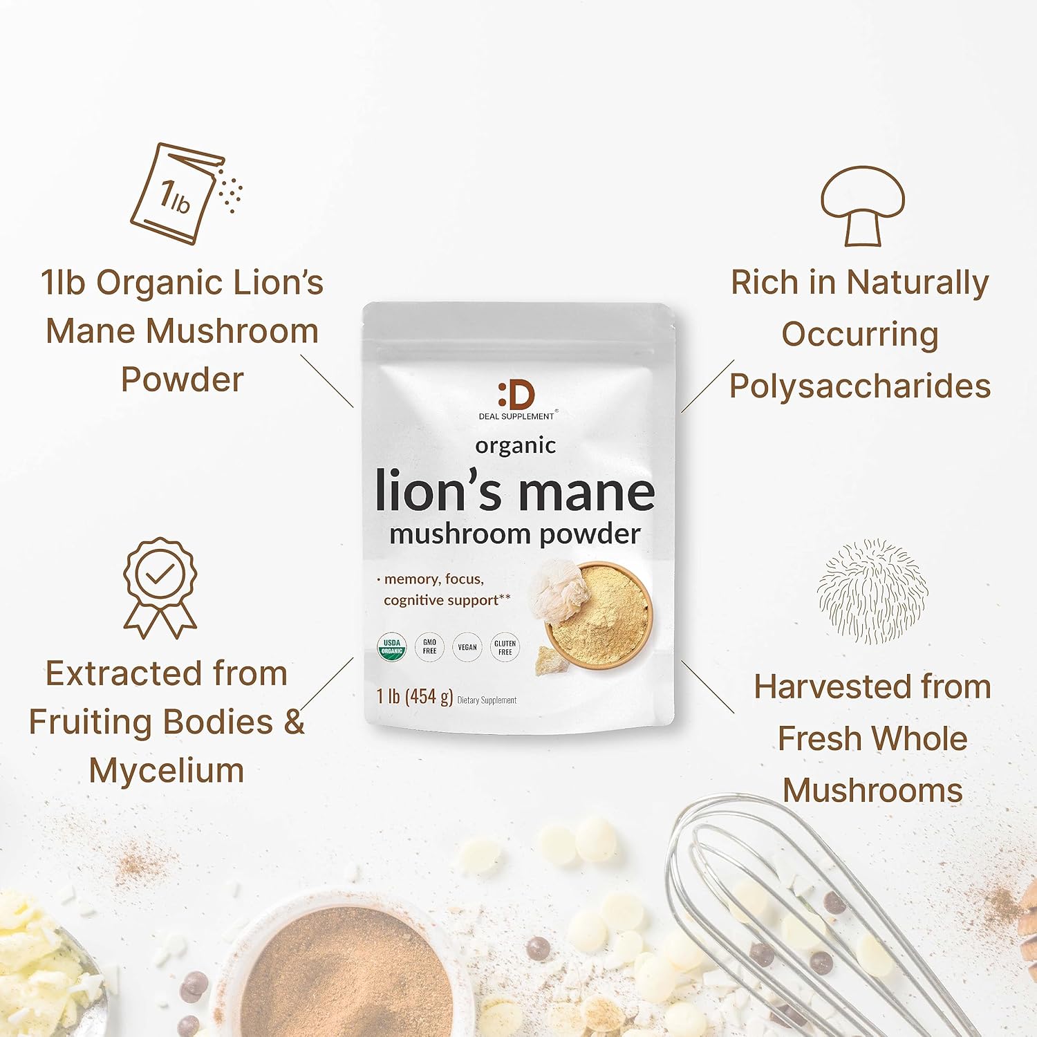 organic-lions-mane-mushroom-powder-supplement---1lb-1500mg-per-serving---brain-nootropic-immune-system-booster---non-gmo---active-fruiting-body-mycelium-extract-4