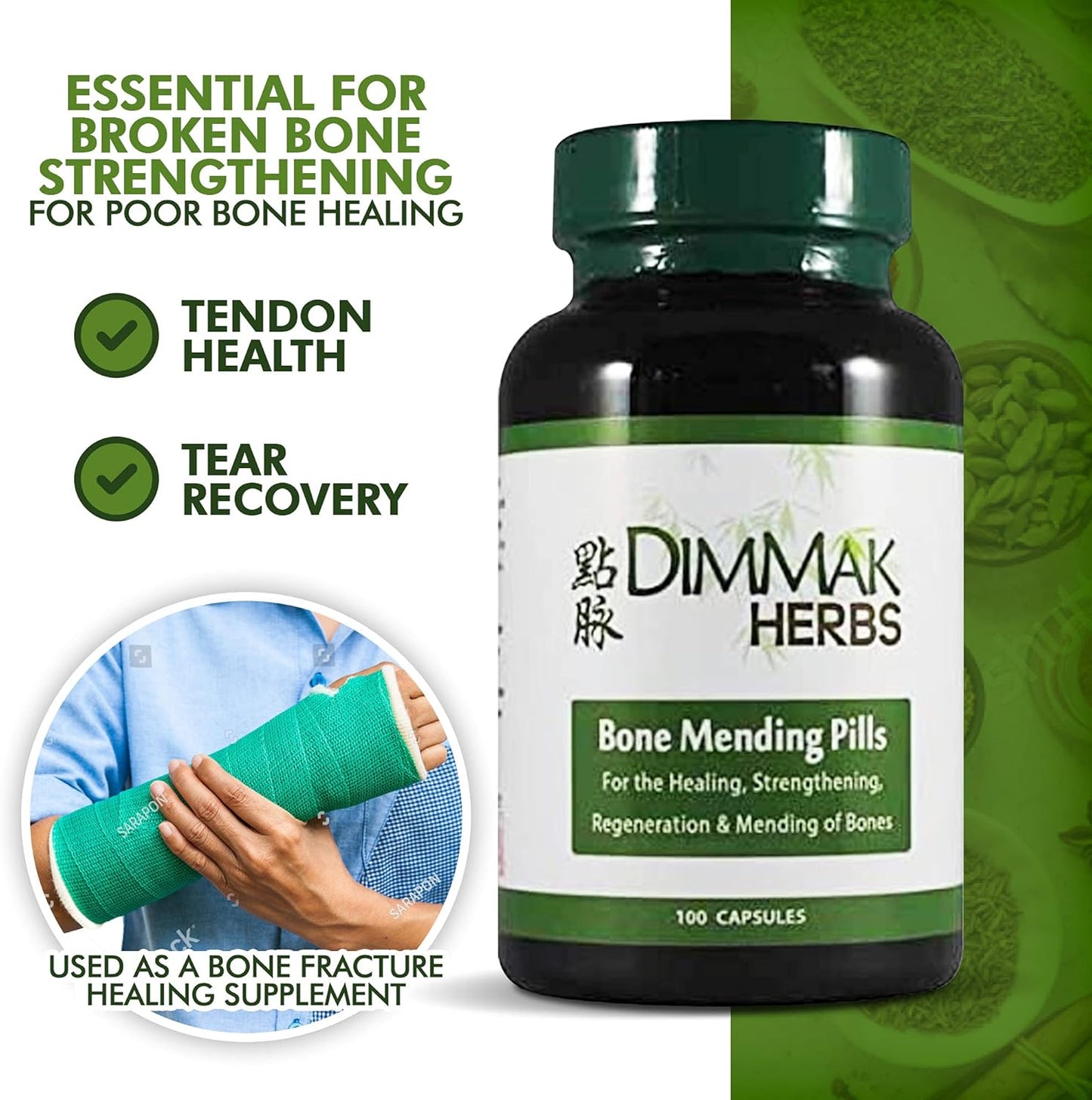 Dimmak Herbs Bone Mending Supplement for Bone Fracture Healing & Strengthening - 500mg, 100 Capsules - Espot.com.au