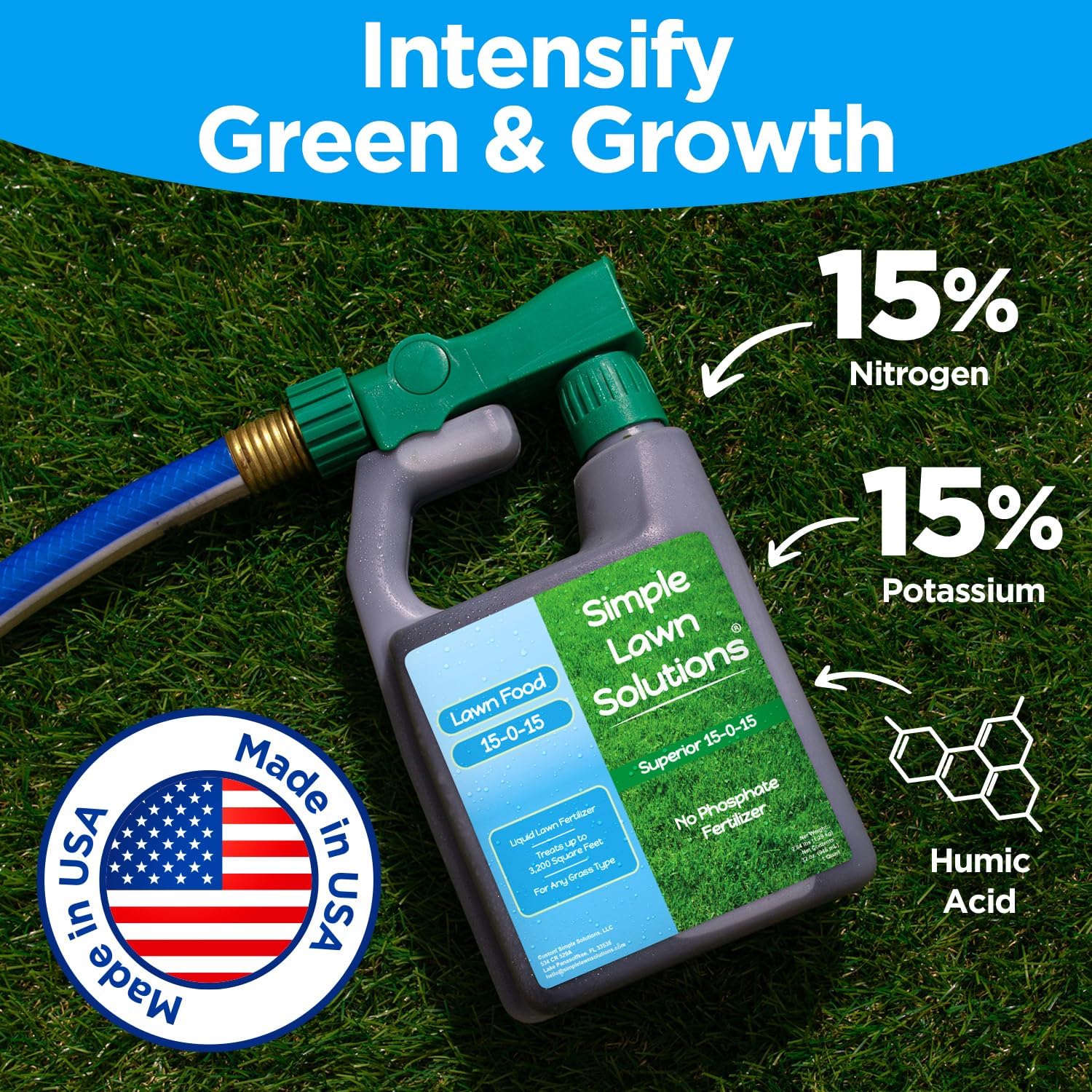 Premium Liquid Lawn Fertilizer 15-0-15 for Growth & Green Grass - Nitrogen, Potassium, Humic, Fish & Seaweed Blend - All Grass Types - Simple Lawn Solutions - All Season Formula - 32oz Sprayer Included - Espot.com.au
