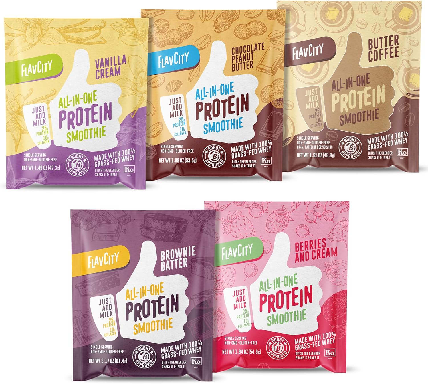 variety-pack-grass-fed-whey-protein-smoothie-powder-with-collagen---gluten-free-pre-post-workout-drink---5-single-serve-packets-1