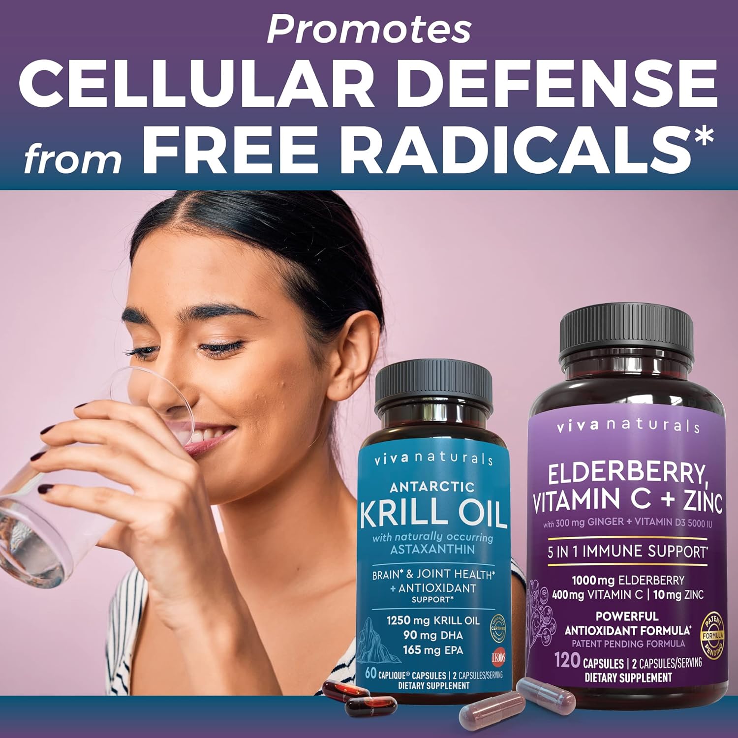 Antarctic Krill Oil and Elderberry Bundle with Vitamin C, Zinc, and Vitamin D3 - 1250mg Krill Oil for Joint Health, Elderberry for Immune Support, Omega 3 EPA and DHA - Espot.com.au