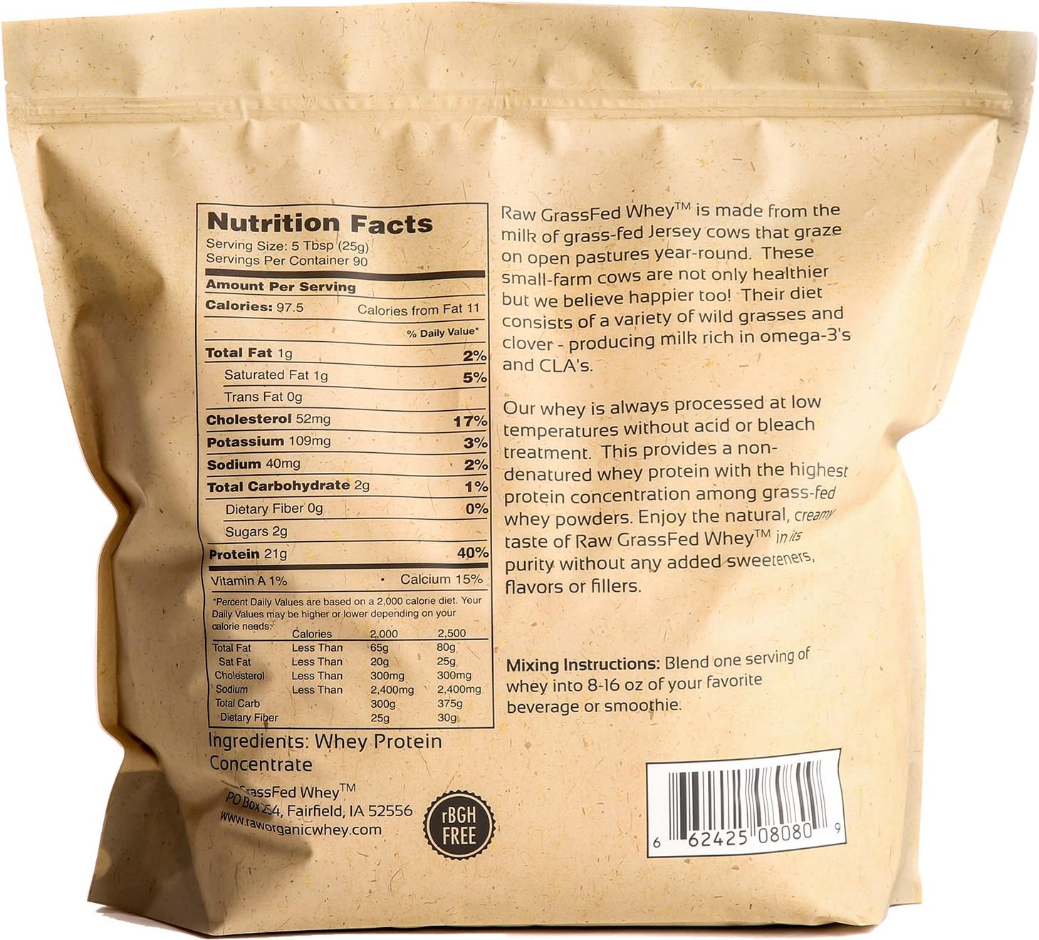 5LB Raw Organic Grass Fed Whey Protein Powder - Undenatured, GMO-Free, Hormone Free, Gluten Free - Unflavored & Unsweetened - Happy Healthy Cows - Espot.com.au