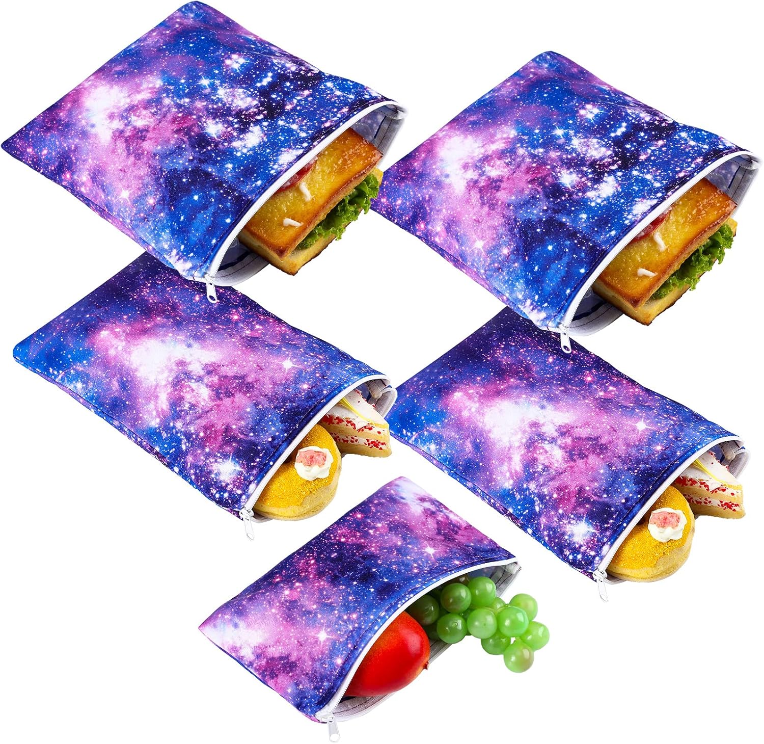 reusable-sandwich-and-snack-bags-set---5-pieces-with-zipper-galaxy-loop-pattern-safe-for-preserves-and-snacks---2-large-2-medium-1-small-1