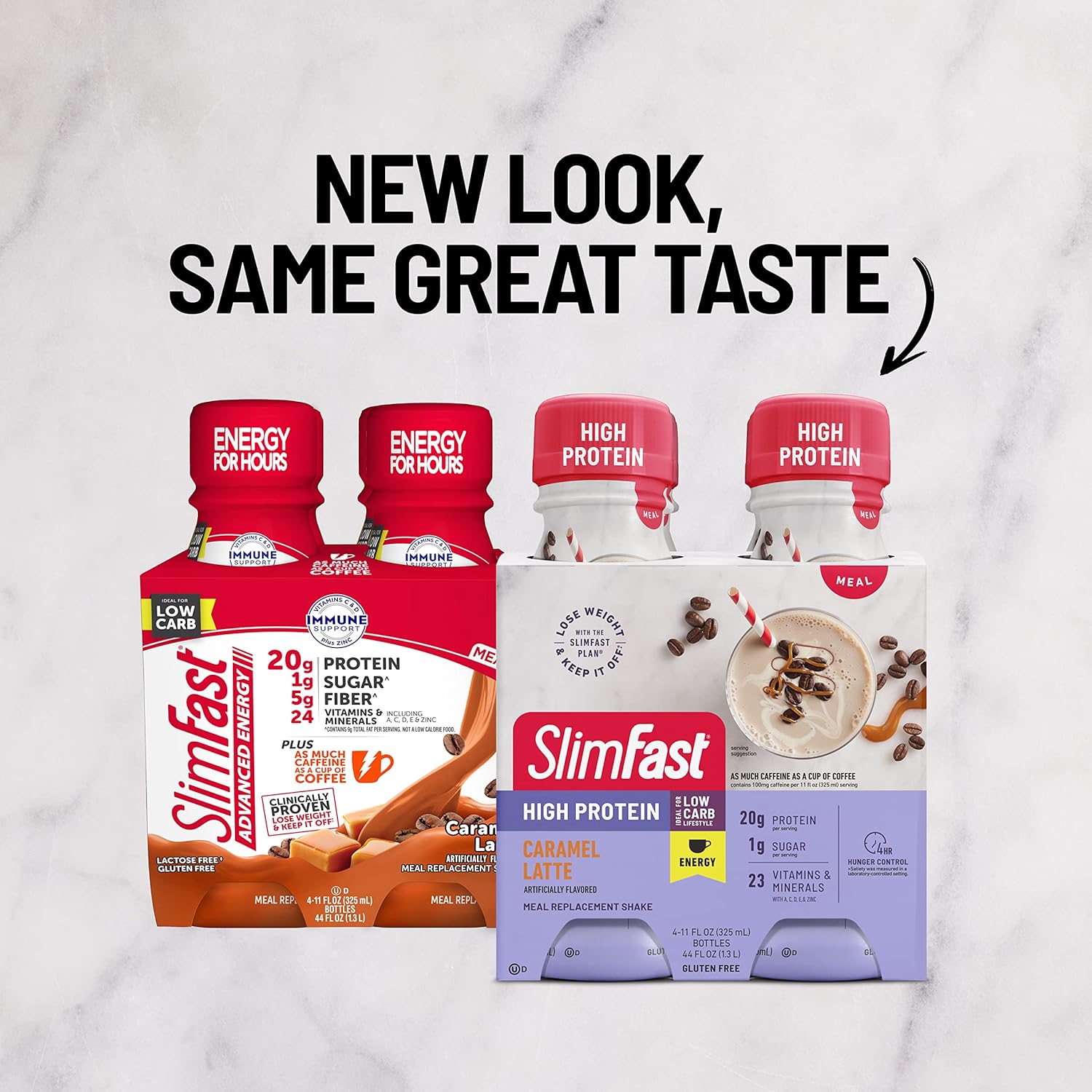 SlimFast Advanced Energy Caramel Latte Shake - High Protein Meal Replacement Drink - 4 Pack, 11 fl. oz. Bottles - Boost Energy and Weight Loss - On-the-Go Nutrition - Packaging May Vary - Espot.com.au