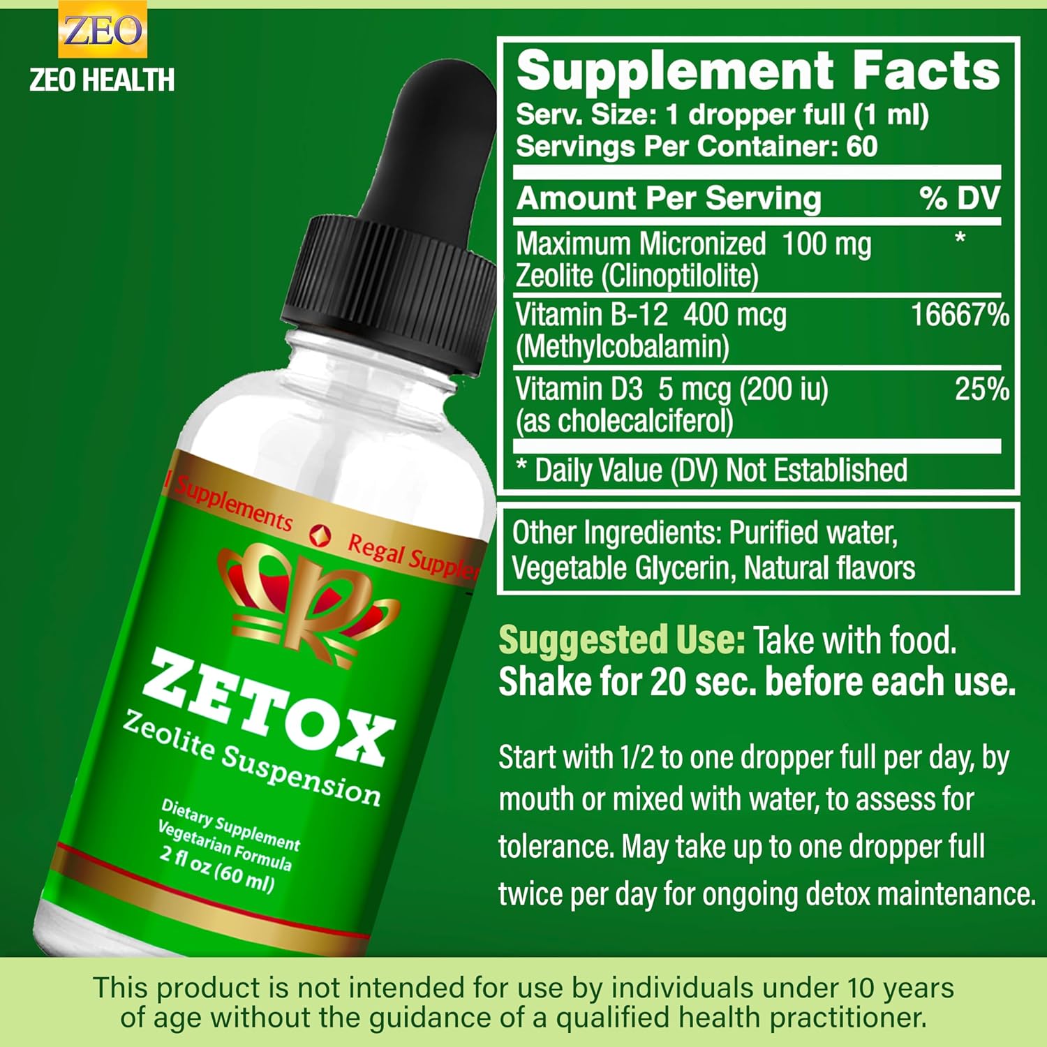 Premium Liquid Zeolite Detox Drops with Vitamin B12 & D3 - Gentle Daily Cleansing for Kids and Adults - Boost Energy and Focus - 60 Servings - Espot.com.au