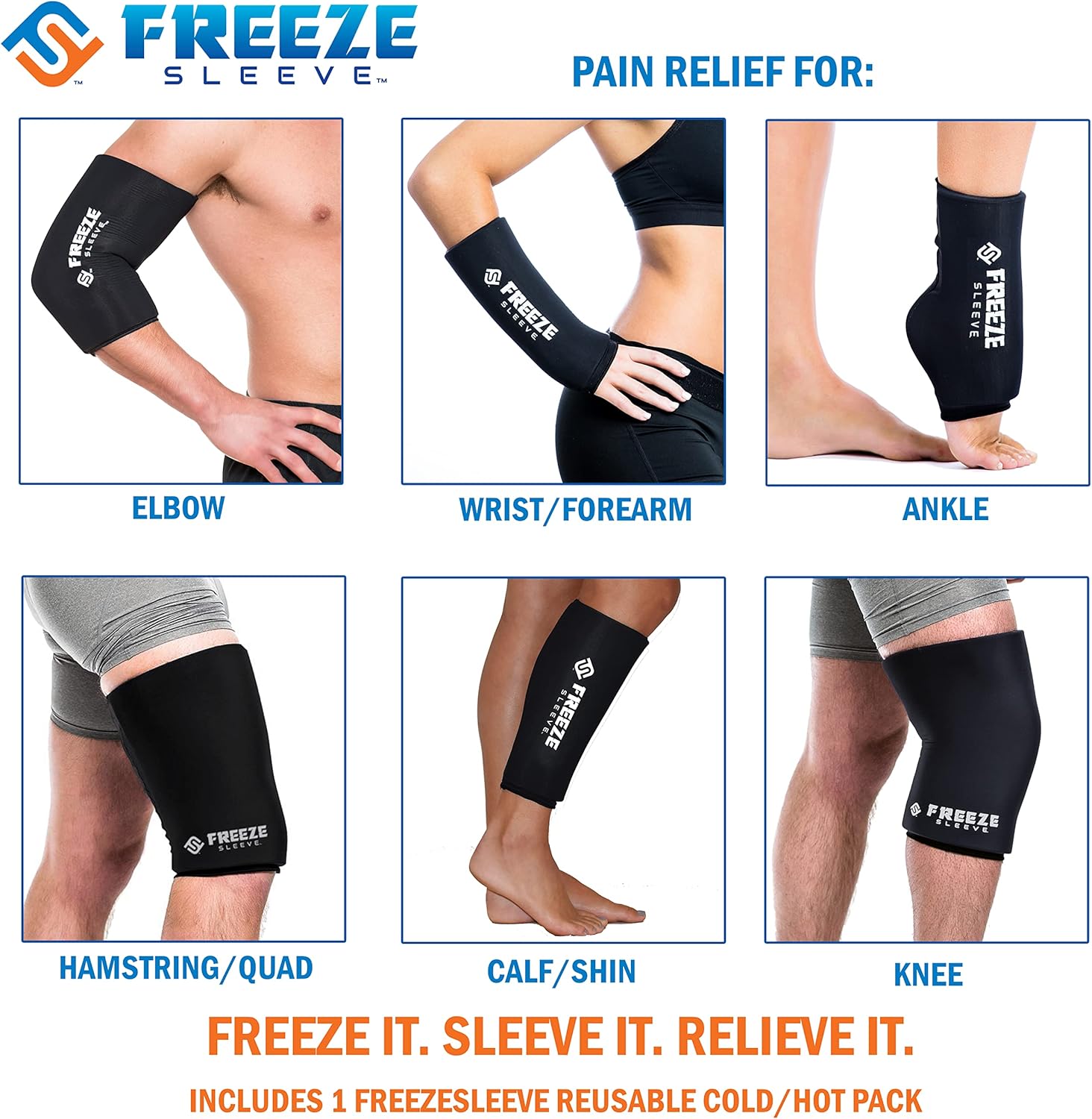 Black Large FreezeSleeve Ice Heat Therapy Sleeve - Flexible Gel Hot Cold Pack for Knee Elbow Ankle Wrist - Reusable 360 Coverage - Espot.com.au