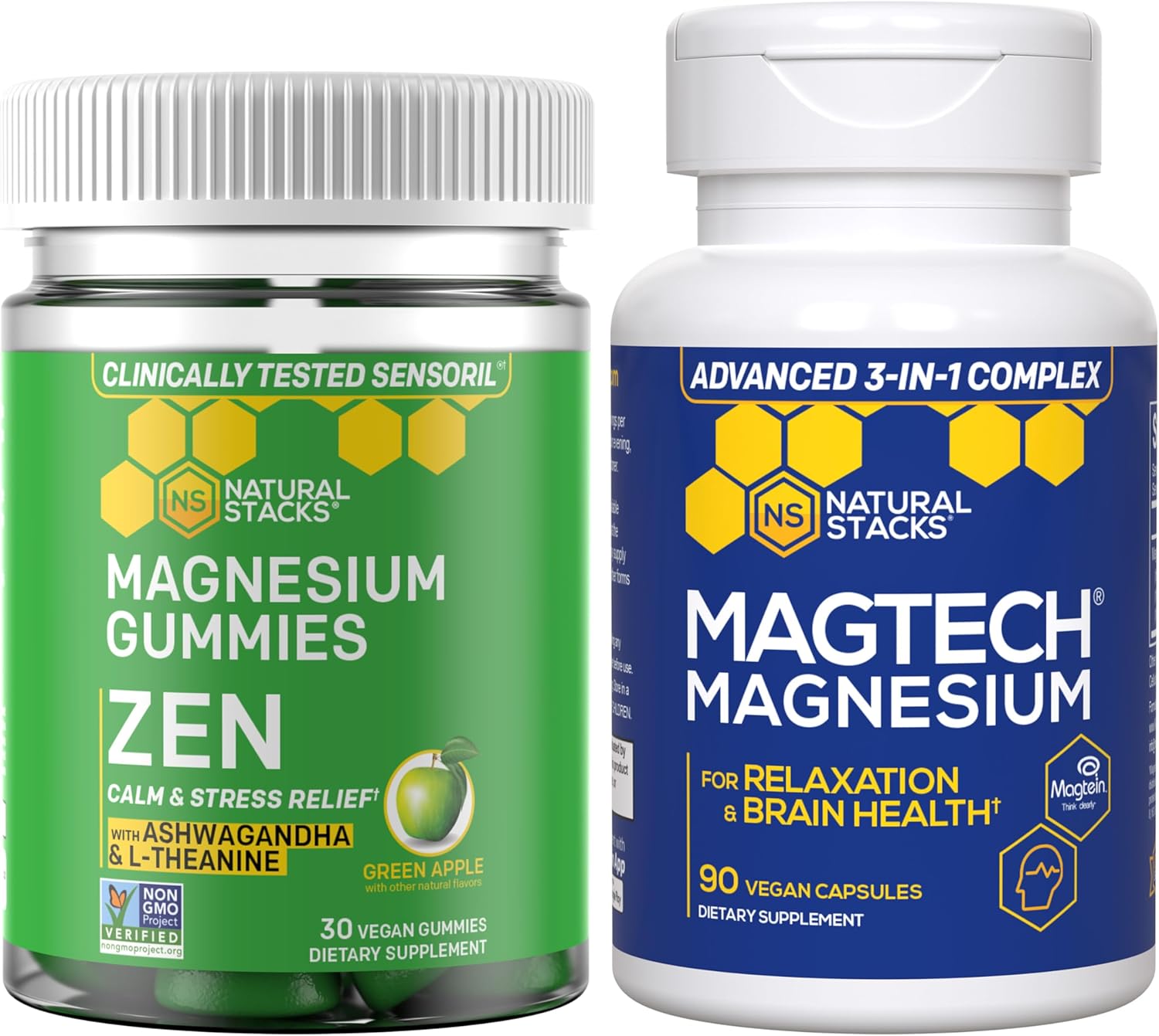 Bundle: Natural Stacks Magtech Magnesium + Zen Magnesium Gummies - 4 Forms - Relaxation & Brain Health - 120 Pieces - Espot.com.au