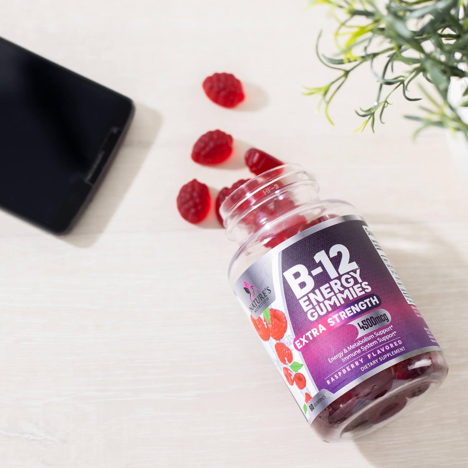 Extra Strength Vitamin B12 Energy Gummies - 4500mcg Chewable for Energy & Nervous System Support - Vegan B-12 Complex Gummy - Berry Flavor - 60 Gummies - Non-GMO - Espot.com.au