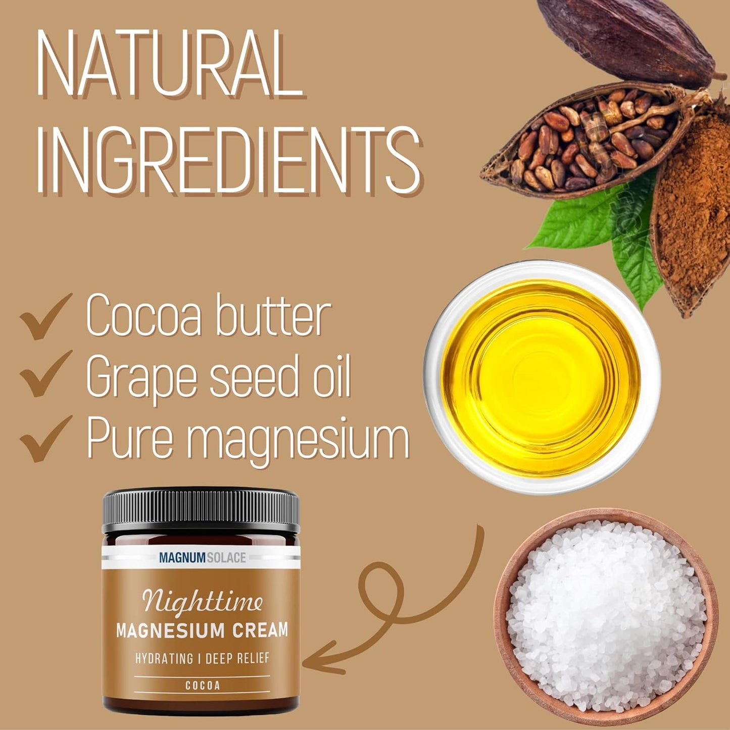 Bundle of Magnum Solace Cocoa Magnesium Cream and Unscented Magnesium Cream - Natural Relief for Muscle Pain and Stress - 2 Pack - Espot.com.au