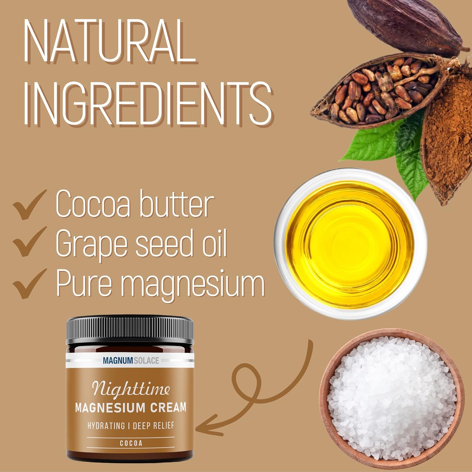 Bundle of Magnum Solace Cocoa Magnesium Cream and Unscented Magnesium Cream - Natural Relief for Muscle Pain and Stress - 2 Pack - Espot.com.au