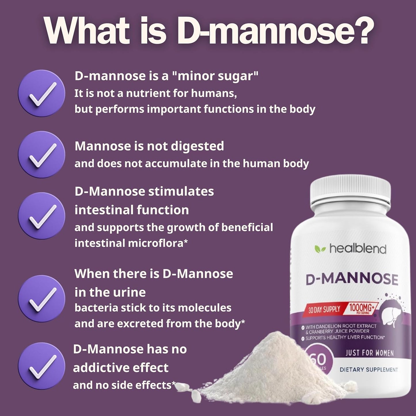 D-Mannose Capsules with Cranberry Juice Powder, Hibiscus, Dandelion Extracts - 30 Day Supply for Urinary Tract Health - Espot.com.au
