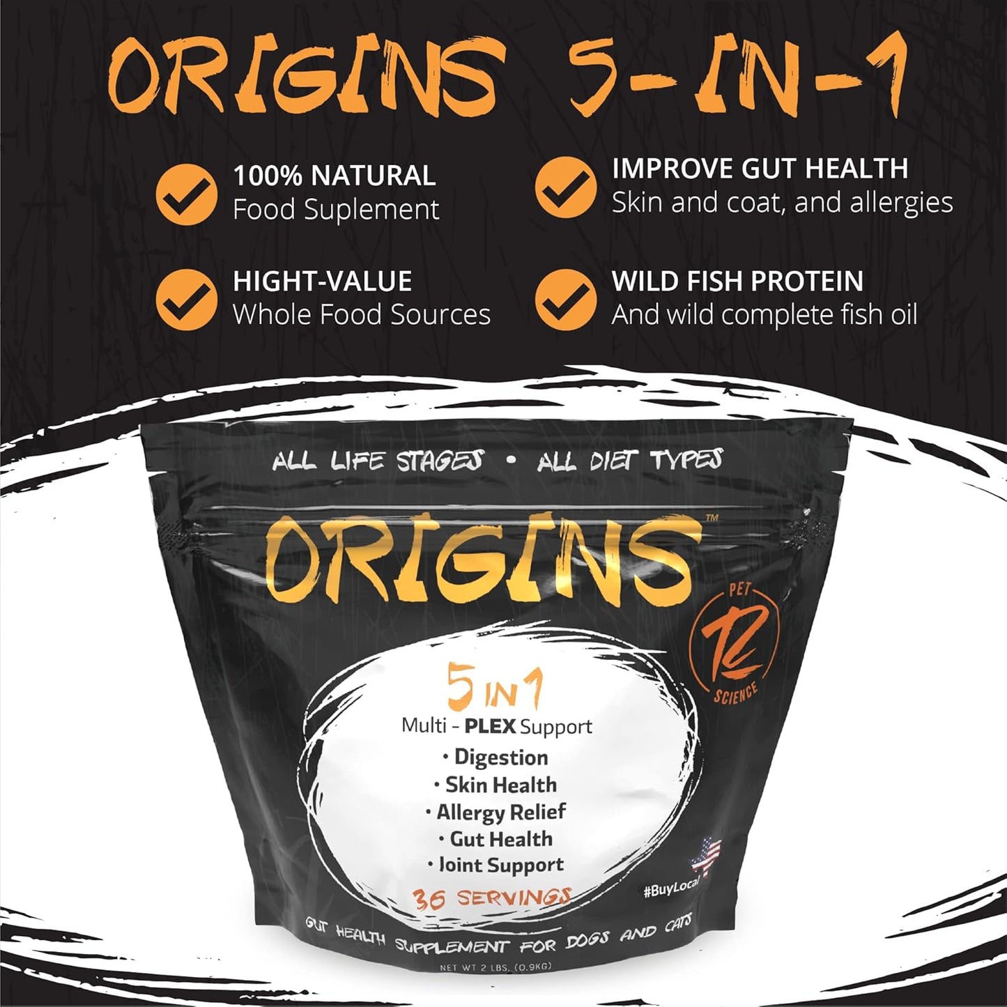 rogue-pet-science-origins-dog-supplement---5-in-1-powdered-topper-with-omega-3-fish-oil---promotes-healthy-skin-coat-digestion---reduces-itching-joint-inflammation---2-lbs-3