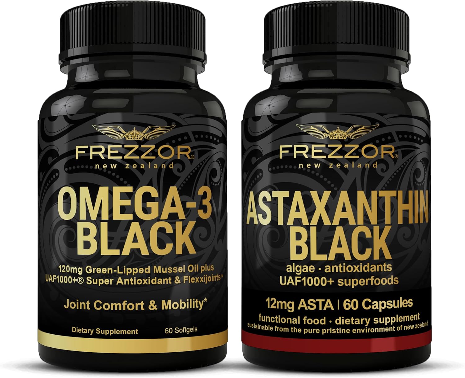 High Potency FREZZOR Omega 3 Black Green Lipped Mussel Oil Softgels for Joint Comfort, Mobility & Astaxanthin, No Fishy Aftertaste - 60 Softgels - Espot.com.au