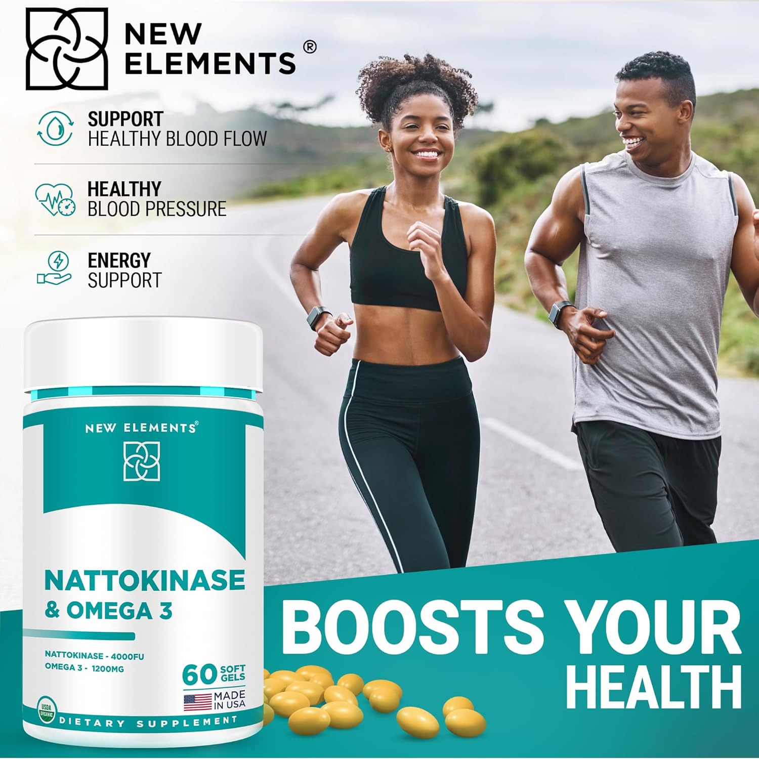 Organic Nattokinase Supplement with Omega 3 Fish Oil for Heart Health - 60 Softgels, 4000 FU, 1200mg DHA/EPA - Cardiovascular and Circulatory Support from Japanese Natto - Espot.com.au