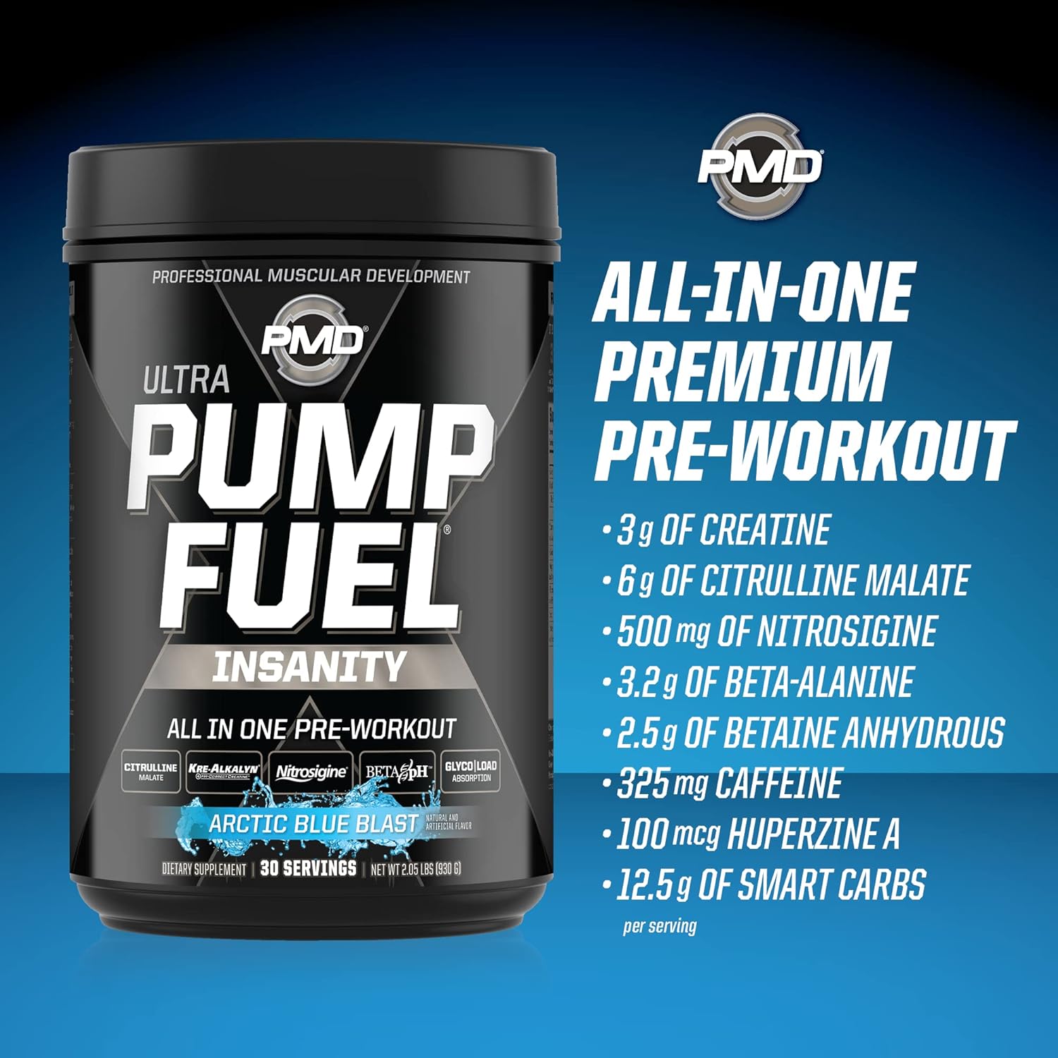 pmd-sports-ultra-pump-fuel-insanity-arctic-blue-blast-pre-workout-mix---energy-strength-endurance-recovery---complex-carbs-amino-energy---30-servings-7