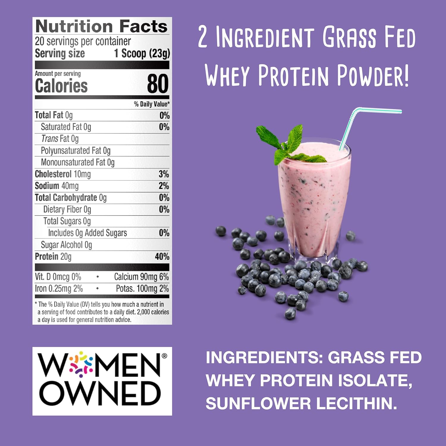 PureFuel Grass Fed Whey Protein Powder - 100% Natural, Unflavored, Unsweetened, Gluten Free, Soy Free - 20g Protein - Zero Sugar, No Carb Clean Protein - 1LB for Muscle Growth and Recovery - Espot.com.au