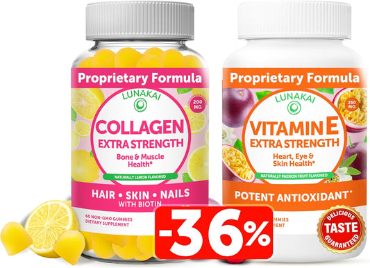 Natural Anti Aging Gummy Bundle with Collagen, Vitamin E, and Vitamin C - Non-GMO Supplements for Men & Women - 250mg VIT E - Espot.com.au