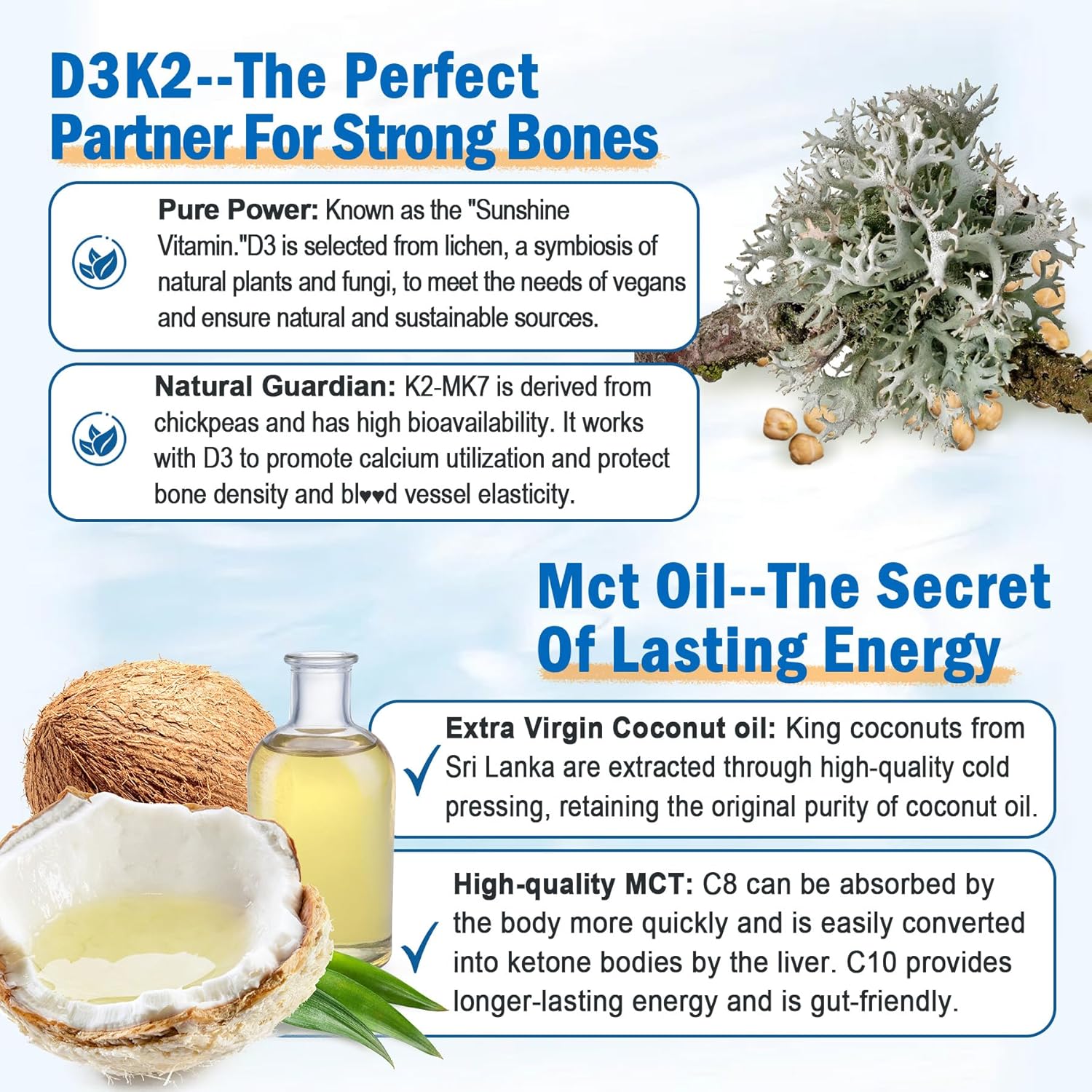 LILICARE Vegan Omega-3 Gummies with Vitamin D3 K2, Sugar-Free Alternative to Fish Oil, 1280mg, EPA 600mg, DHA 400mg, MCT Oil, Marine Algae Oil, Brain, Eye, Immunity Support - 1 Pack - Espot.com.au