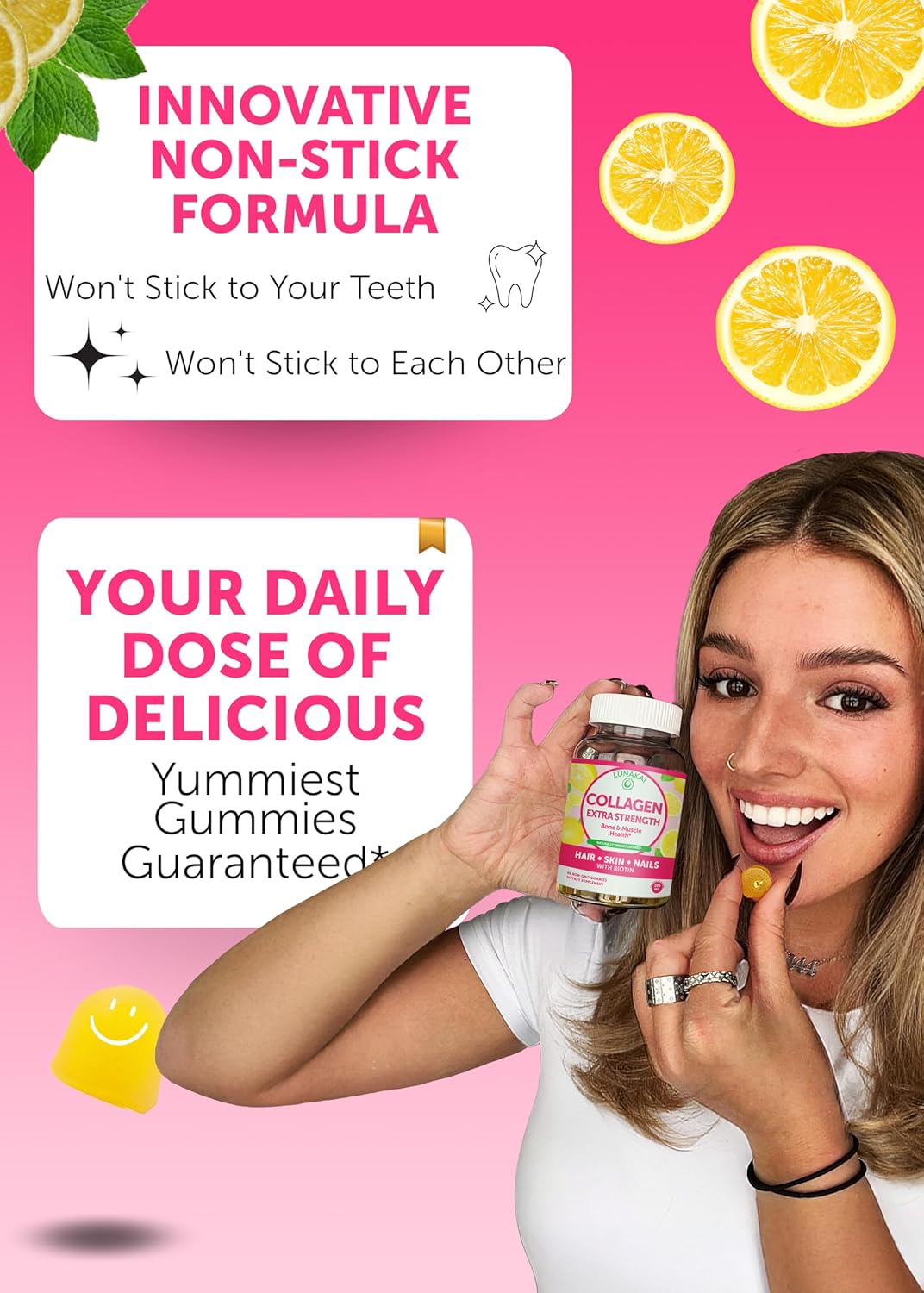 lunakai-usa-made-collagen-peptides-gummies---200mg-non-gmo-anti-aging-formula-with-biotin-zinc-vitamins-c-e---hair-skin-nails-support---60ct-3