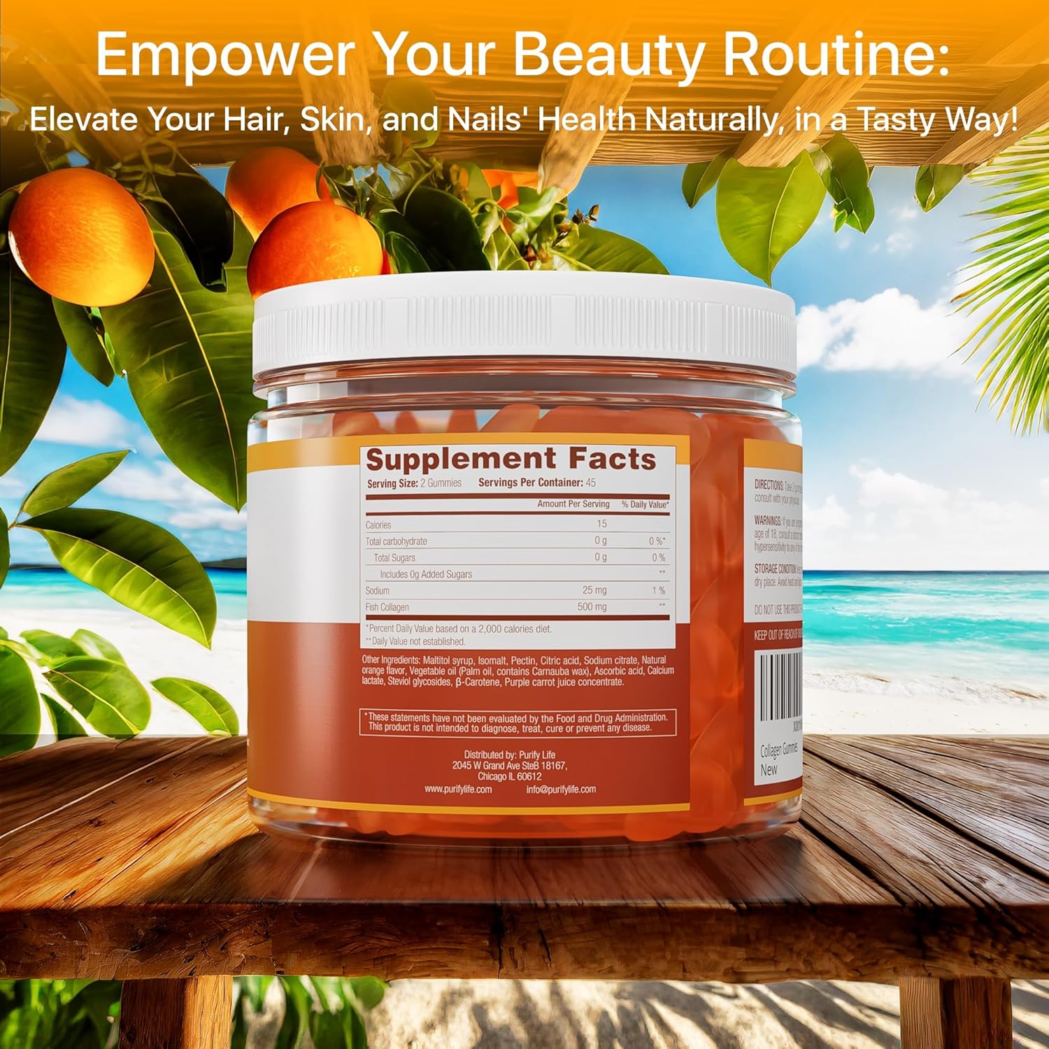 sugar-free-marine-collagen-gummies-90-chews---500mg-collagen-for-hair-skin-nails---pore-reducer-elasticity---gluten-free-non-gmo---orange-flavor-2